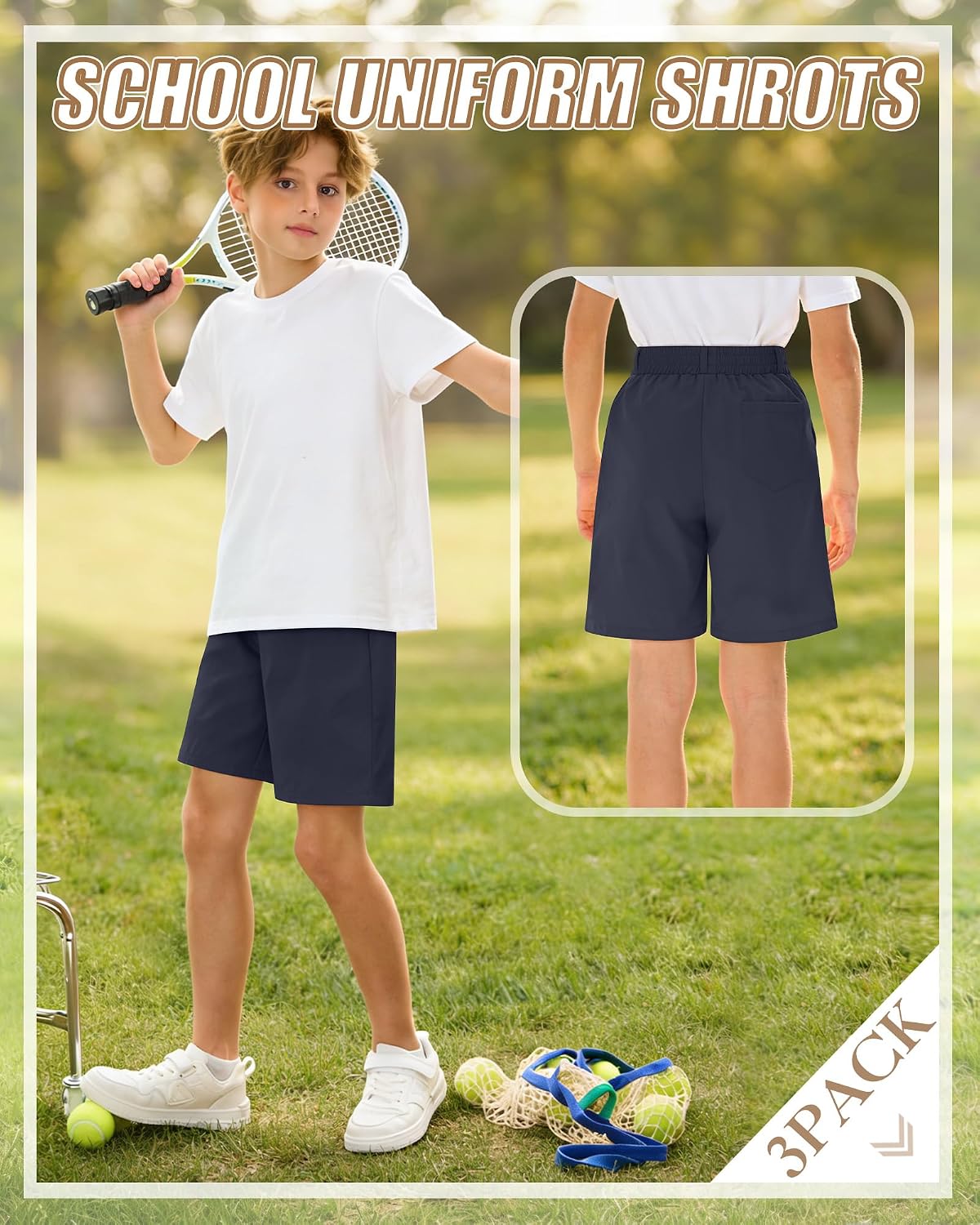 Halfchet 3 Pack Boys School Uniform Shorts