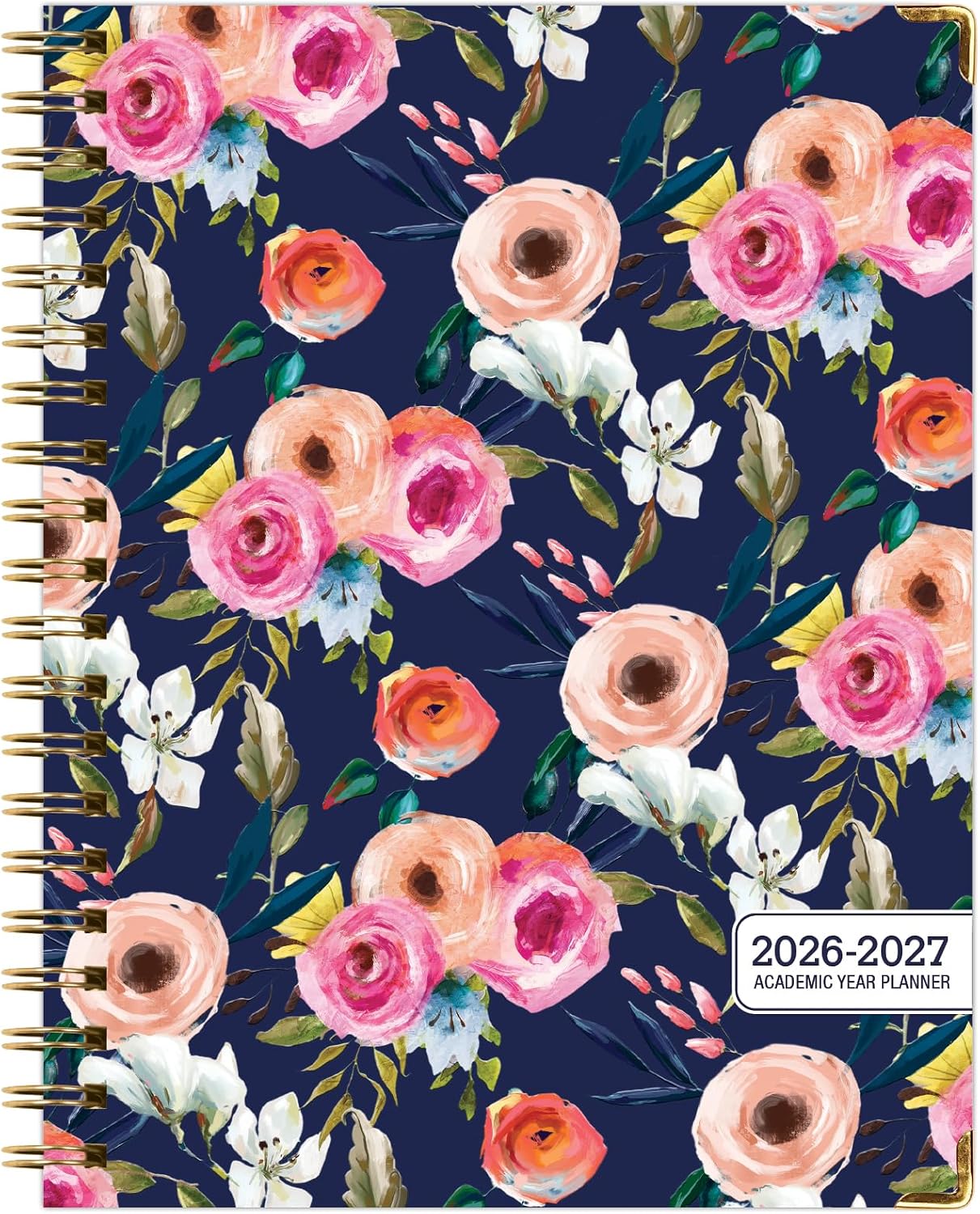 HARDCOVER Academic Year 2026-2027 Planner: 14 Months (May 2026 Through June 2027) 8.5"x 11" Daily Weekly Monthly Planner Yearly Agenda. Bookmark, Pocket Folder and Sticky Note Set (Small Navy Floral)