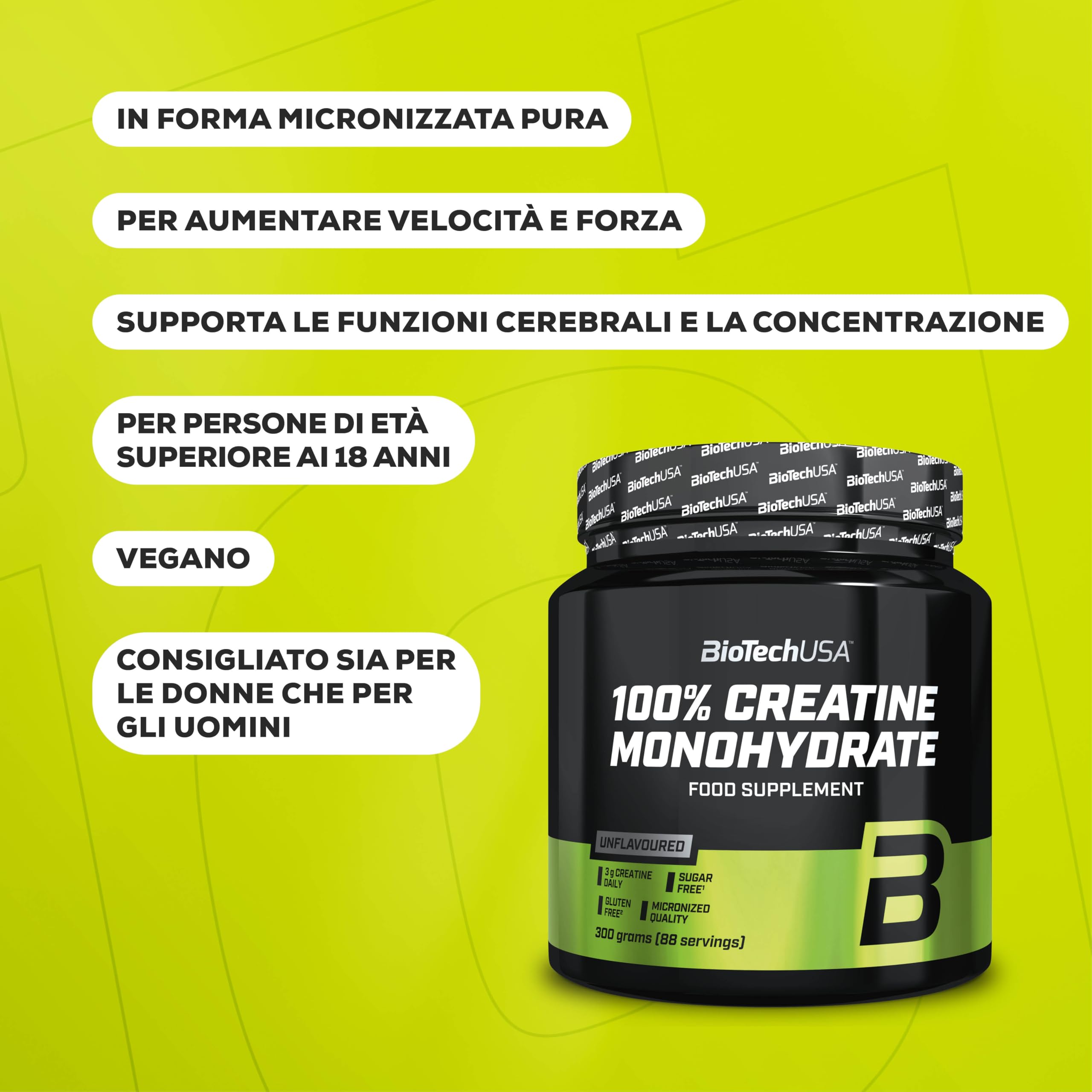 BioTechUSA 100% Creatine Monohydrate, Creatin monoidrato di grado farmaceutico in polvere senza aggiunta di sapore, 300 g