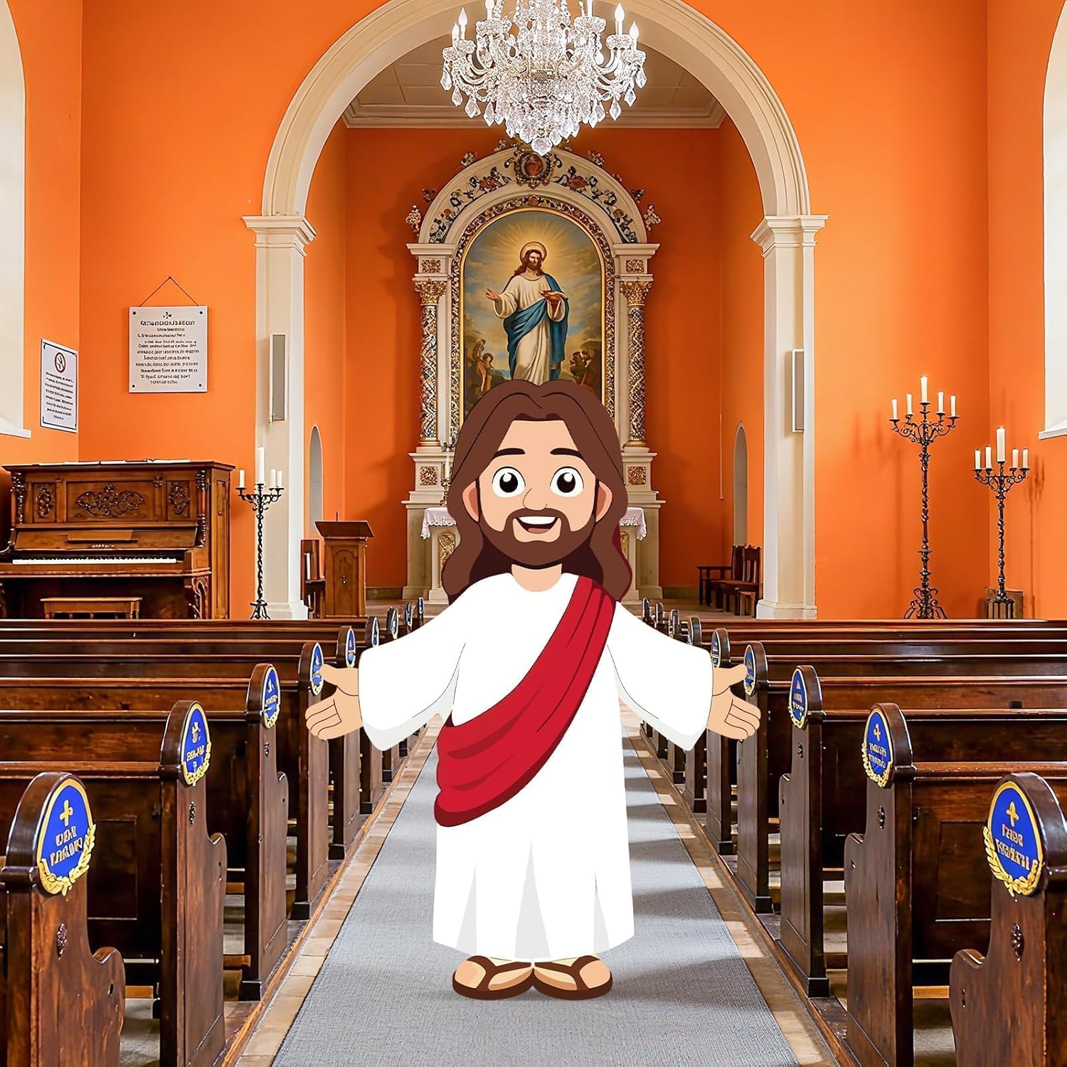 4 Ft Happy Birthday Jesus Cardboard Cutout Stand Up Life Size Large Religious Christ Party Decoration Christian Photo Props Backdrop for Jesus Party Easter VBS Church Baptism Sunday School