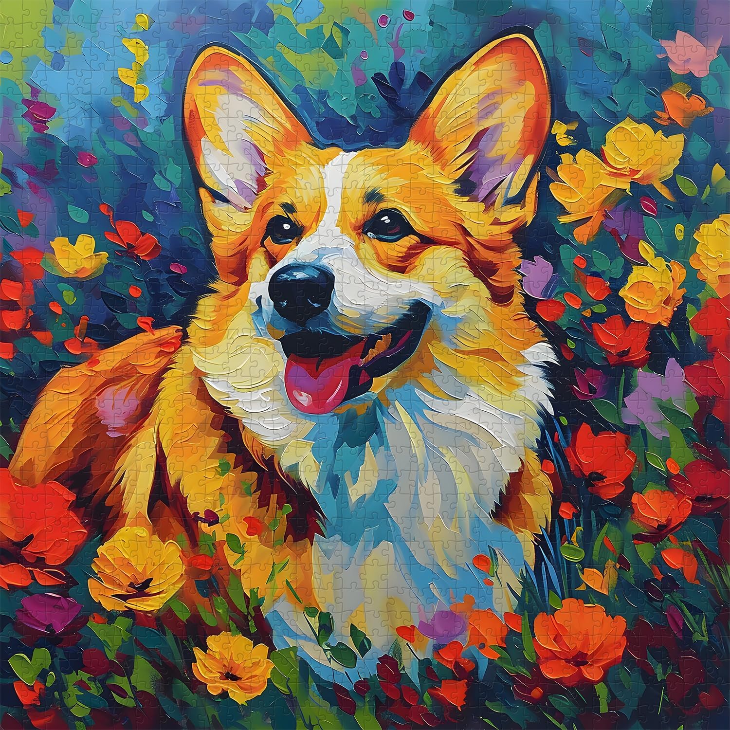 PICKFORU Cute Dog Puzzles for Adults 1000 Pieces and up, Corgi Puppy Puzzle Flower Puzzles for Adults, Funny Animals Puzzles as Art Wall Decor