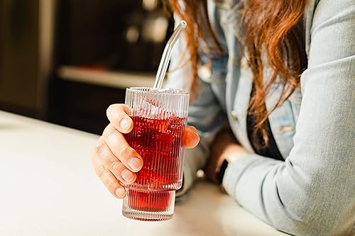 Miniatura 7 de Mountain State Products - Vasos para beber, juego de 4 vasos de vidrio, popotes de vidrio, limpiadores de pajitas, cristalería acanalada, taza de