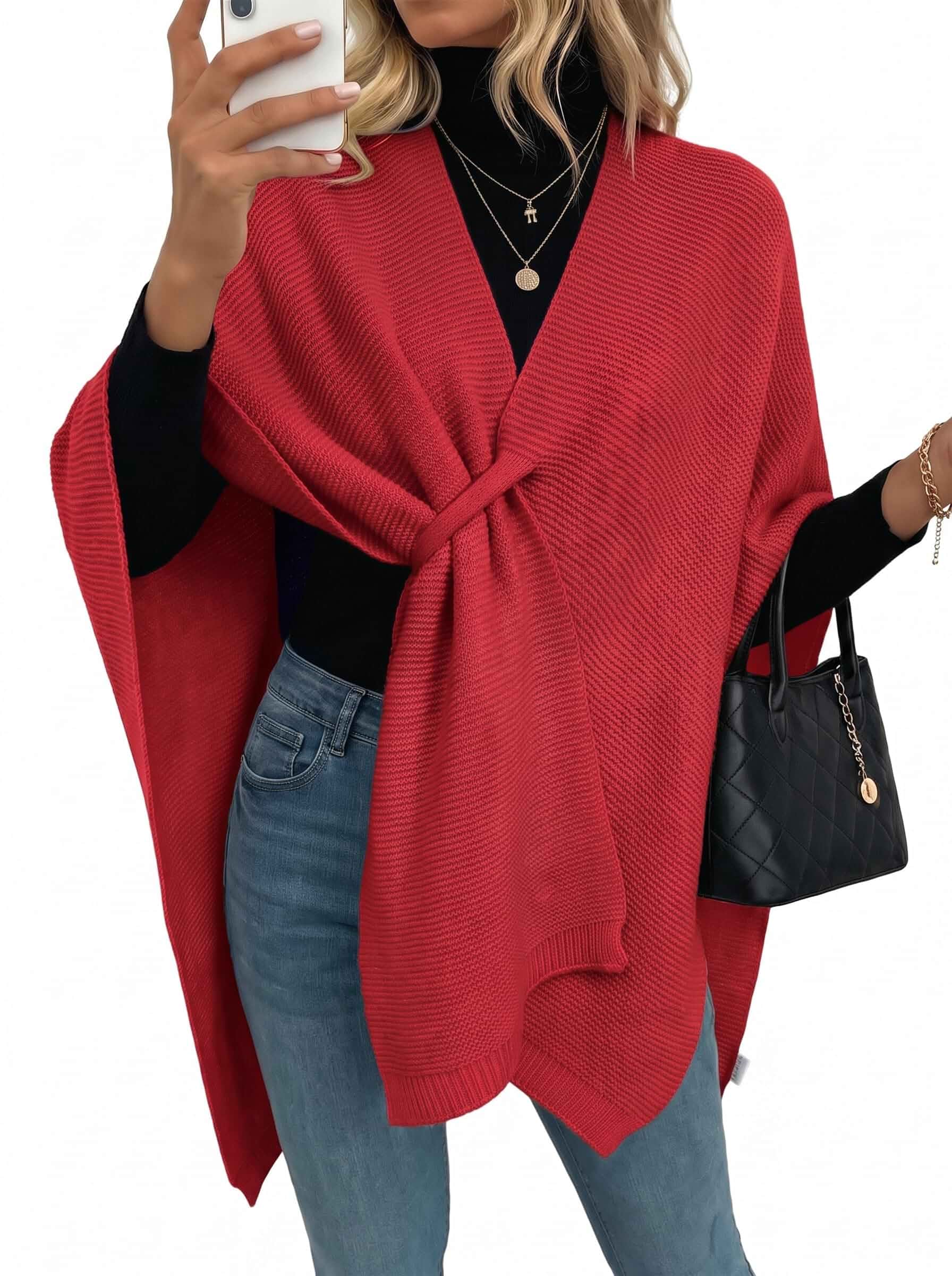 Dokotoo Womens Shawl Wraps for Evening Dress Soft Poncho Wrap Sweater Scarf Top, Draped Cover or Cardigan for Weddings and Travel for Spring Fall Winter, Preppy Outfits