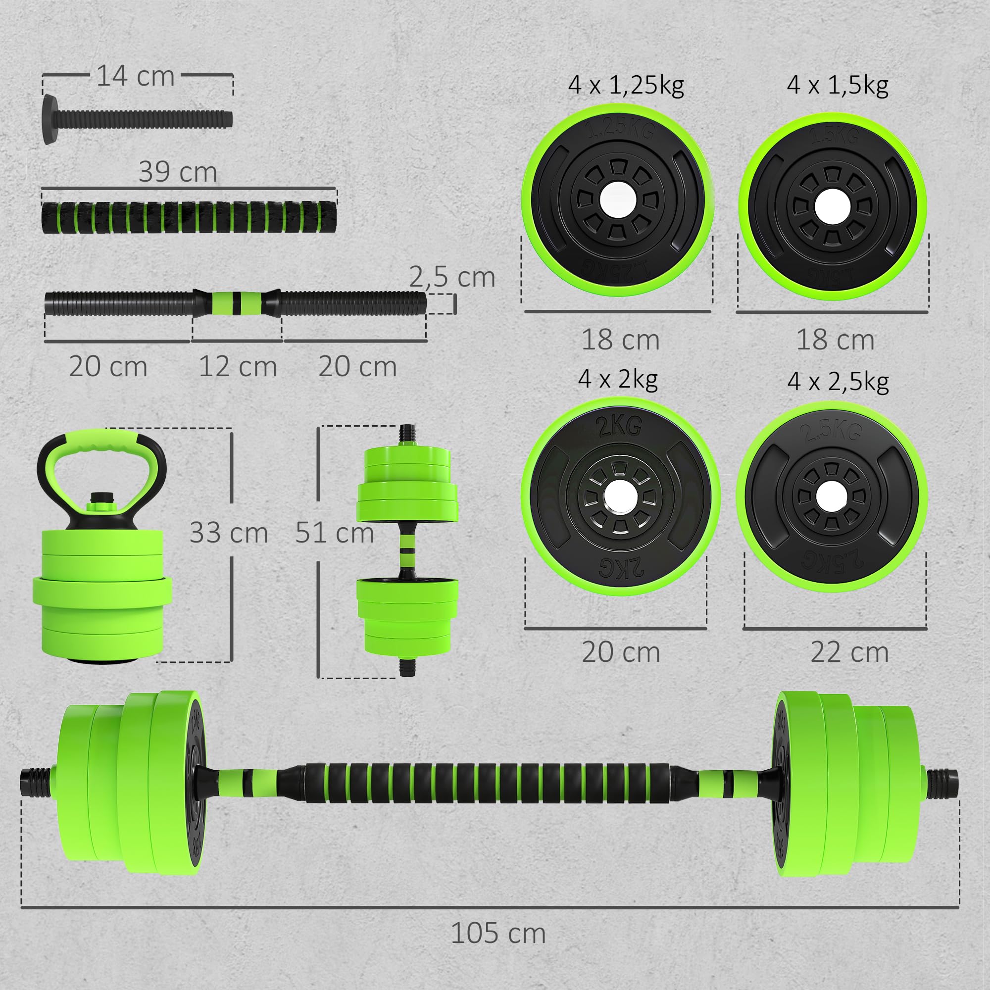 SPORTNOW Juego de Mancuernas Ajustables 4 en 1 20kg a 30kg, Juego de Pesas como Kettlebell, Barra, Mancuernas o Soporte para Flexiones, Equipo de Fitness para Hombres y Mujeres, Casa Gimnasio