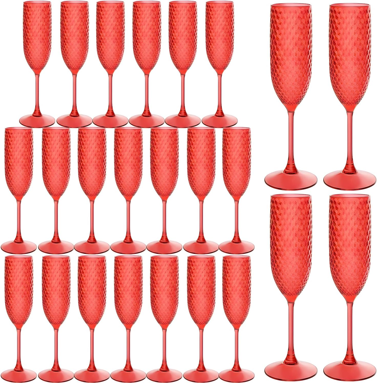 Dark Red Champagne Flutes Set of 24 Plastic Diamond-Pattern Glasses