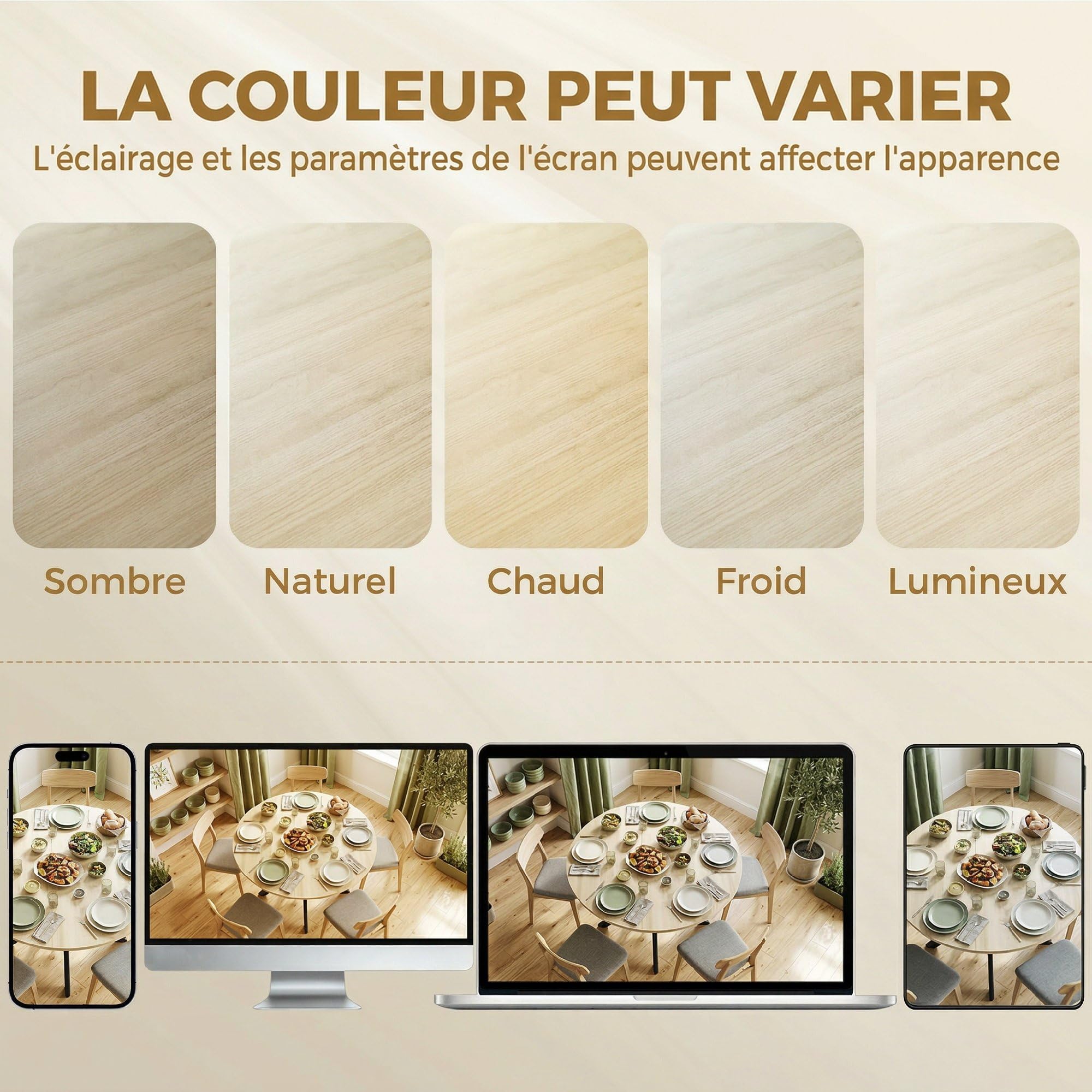 HOMCOM Table à Manger Pliante Ronde 2-6 Personnes Ø110x76 cm Bois Naturel | Table de Cuisine, Plateau Rabattable, Pieds Croisés en Acier, pour Petits Espaces, Salle à Manger