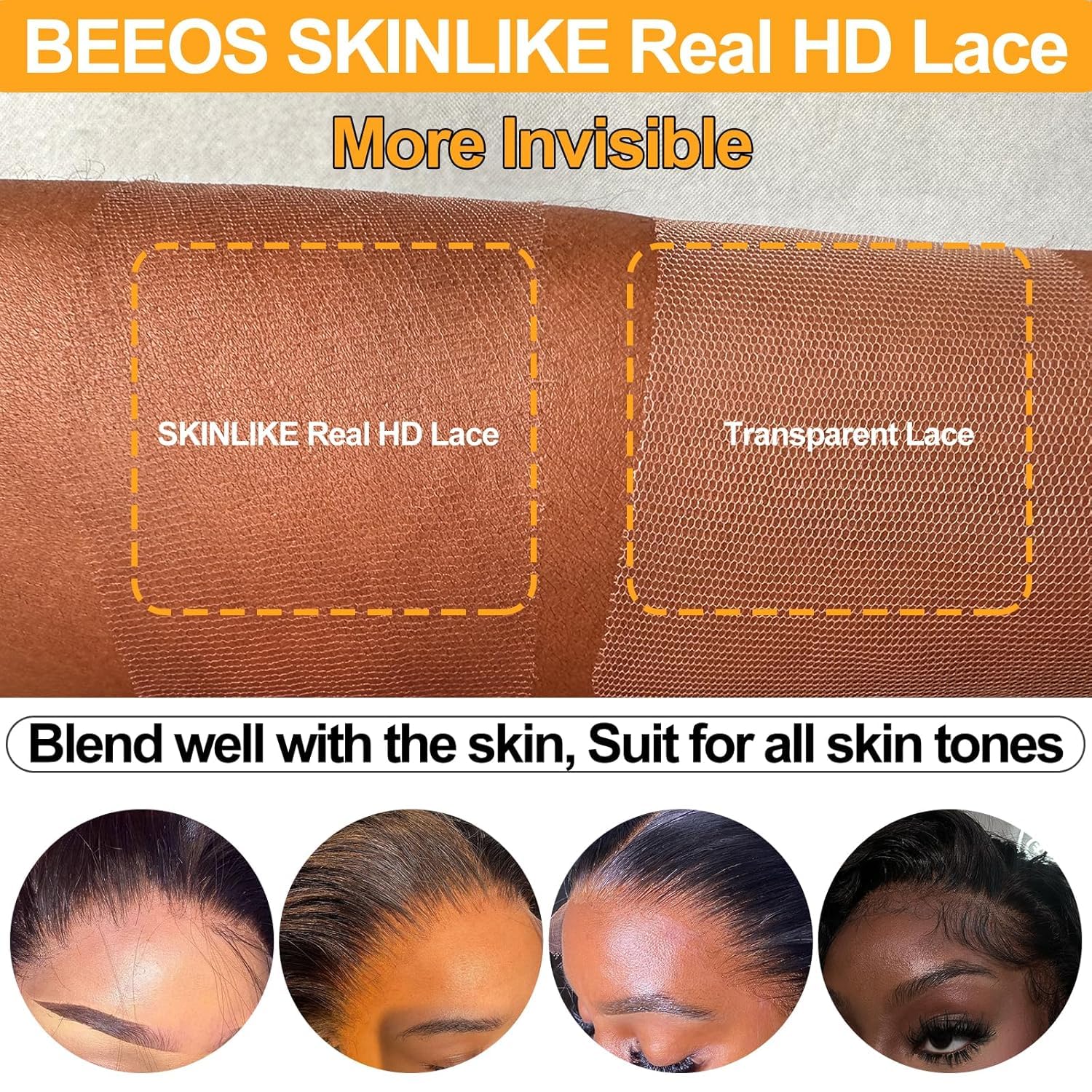 BEEOS Yaki Straight 2x6 SKINLIKE Real HD Lace Closure, 0.10mm Ultra-thin Invisible HD Lace Human Hair Closures Pre-Plucked Bleached Knots 16 Inch