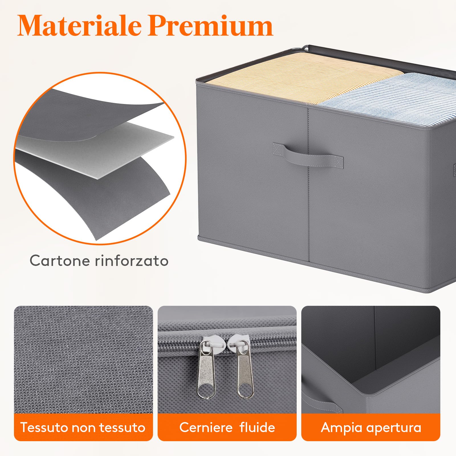 Lifewit Scatole Portaoggetti con Coperchio, Scatole per Armadio Rigide, Contenitori Armadio Salvaspazio con Cerniera per Vestiti, Giocattoli, Grigio, 56×32×33cm, 60L, Set di 6