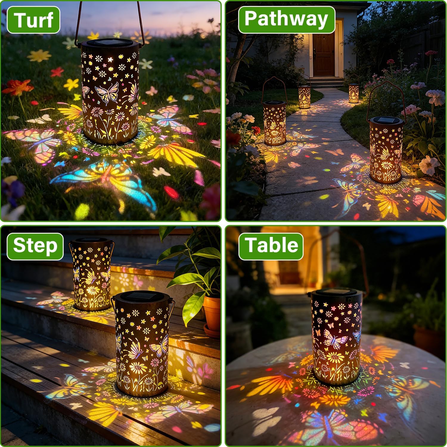 Colorful Butterfly Solar Lanterns Outdoor Waterproof, Garden Decor Gifts for Women Mom Sister Grandma, LED Hanging Solar Lantern Lights Outside for Table Yard Lawn Garden Path Porch Decor