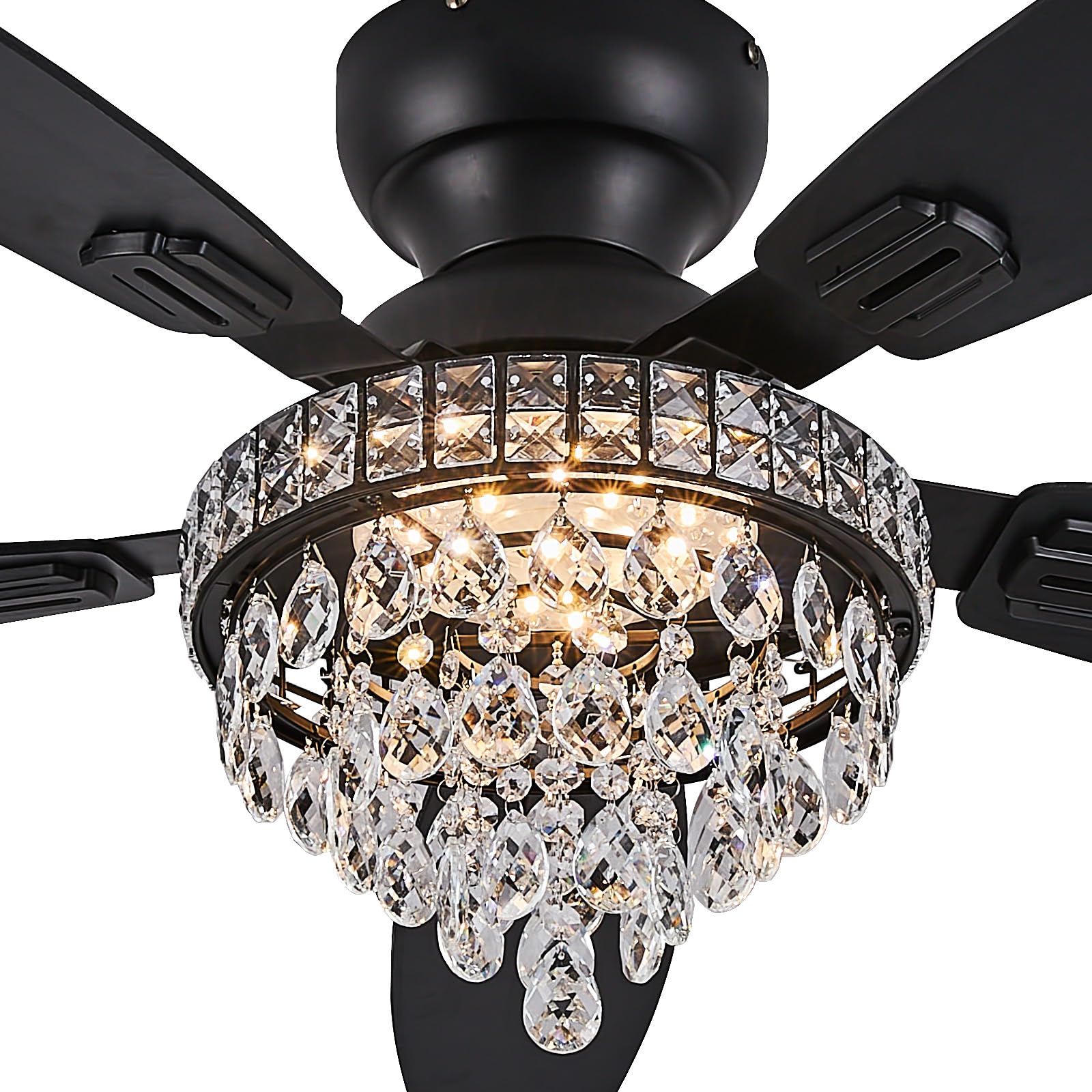Photo 1 of Fanyank Crystal Ceiling Fan Fandelier with Lights-Ceiling Fans with Lights,50" Low Profile and Remote Control, Flush Mount, Reversible, Dimmable, Noiseless, Black Ceiling Fan for Bedroom