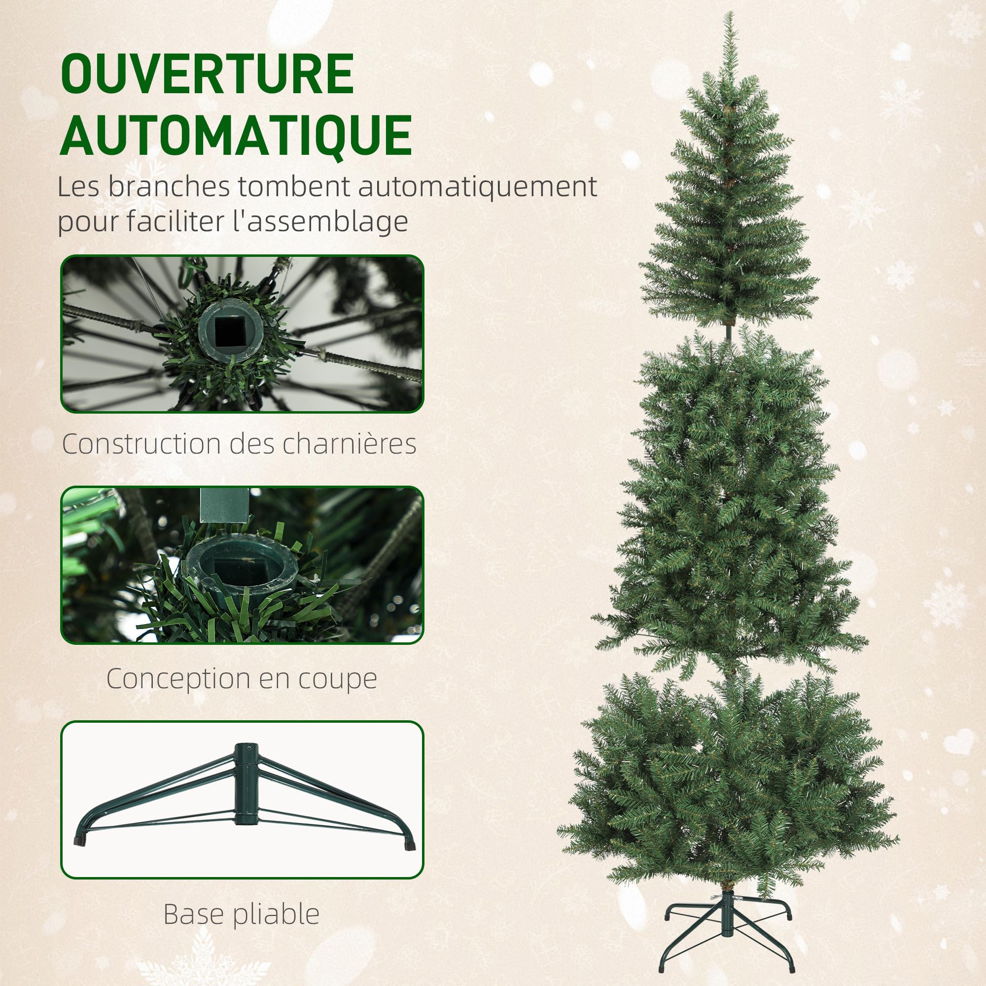 HOMCOM Sapin de Noël Artificiel 210 cm 350 Lumières Blanches Chaudes Vert | Arbre de Noël Fin, Lumières Multicolores, 9 Modes d'Éclairage, 1273 Pointes de Branche Articulée, Support en Métal Pliable