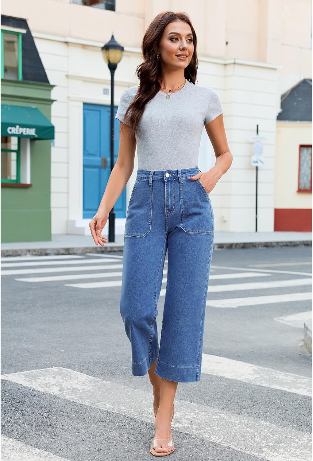 Utyful Capri Jeans for Women Wide Leg Trendy High Waisted Loose Straight Leg Casual Summer Stretchy Denim Capris Pants - Image 3