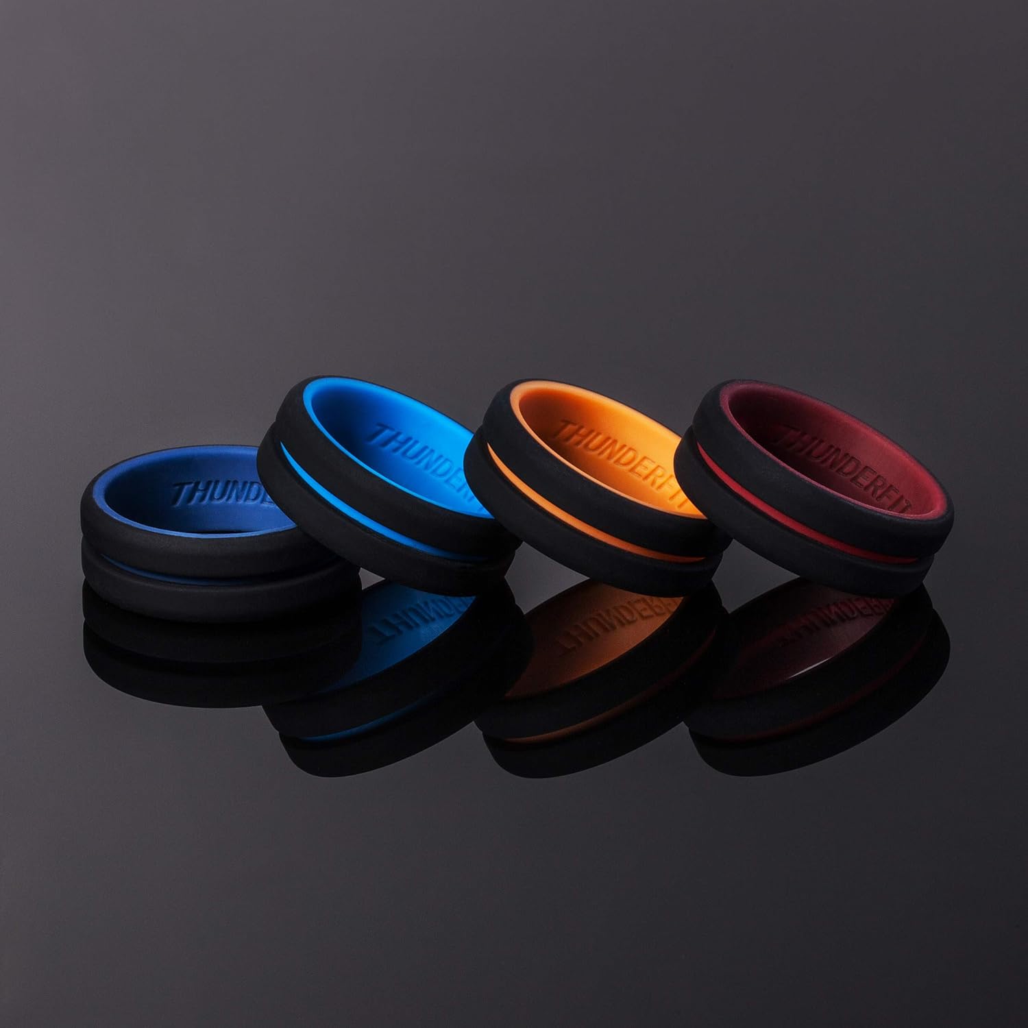 ThunderFit Silicone Wedding Rings for Men 2 Layers, Beveled Edge Rubber Engagement Bands 8.2mm Wide 2.5mm Thick - 1/2/3/4/5/6/7 Variety Multipack image 2