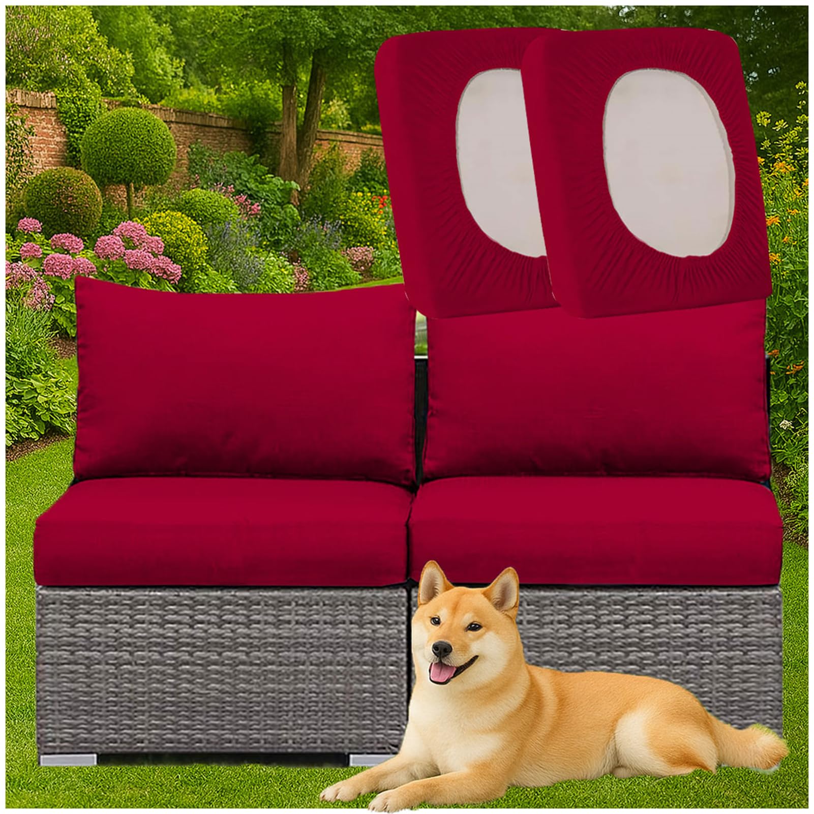 BLGVGKLPNT 1/2/3 PCS Patio Cushion Covers Polyester Replacement Stretch Fit Garden Furniture Seat Covers for Rattan Balcony Indoor Chairs (Red,2PCS Length 100-125cm)