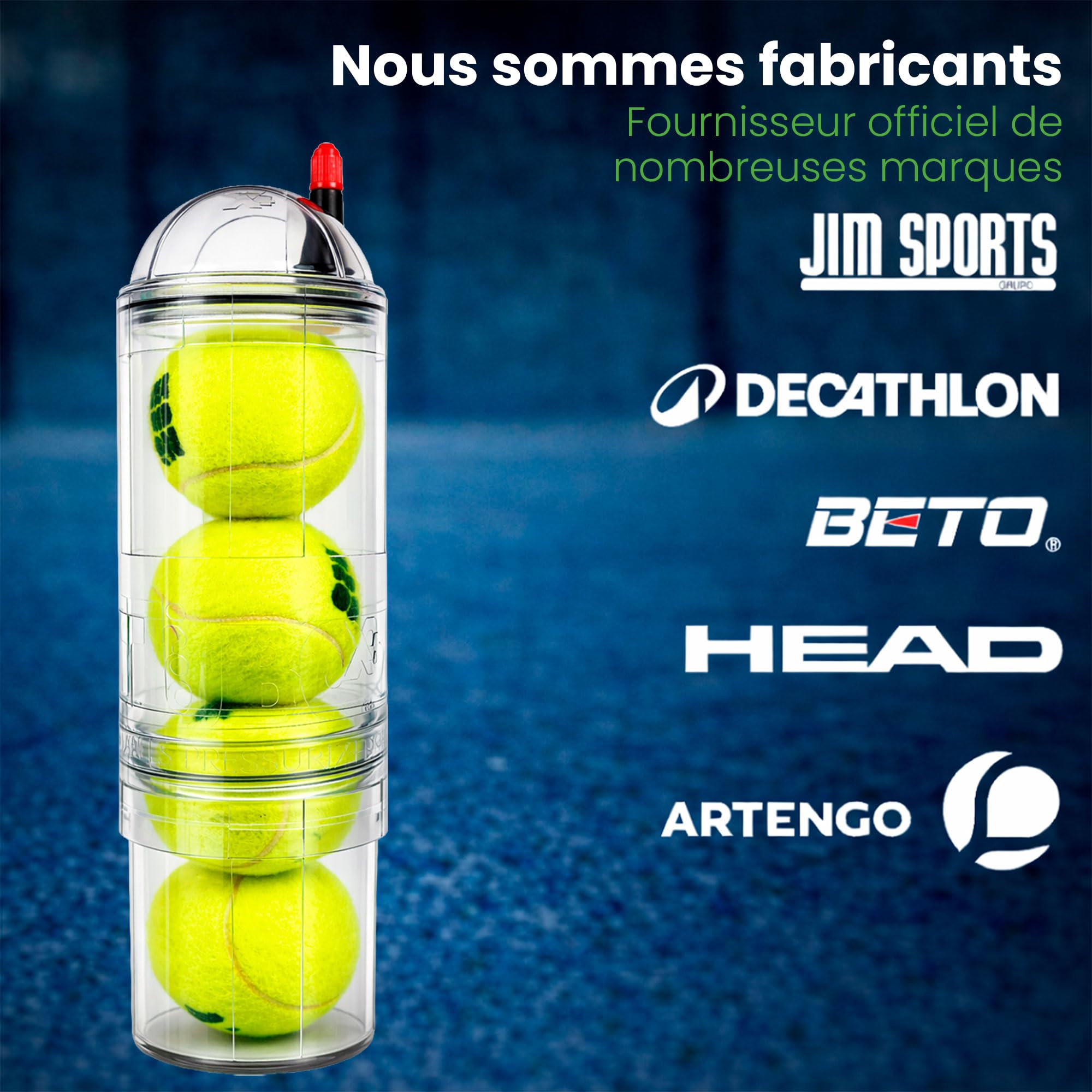 TUBOPLUS Tube pressurisateur pour balles de padel et tennis Tubox4 Crystal Compresseur pour balles Accessoires indispensables