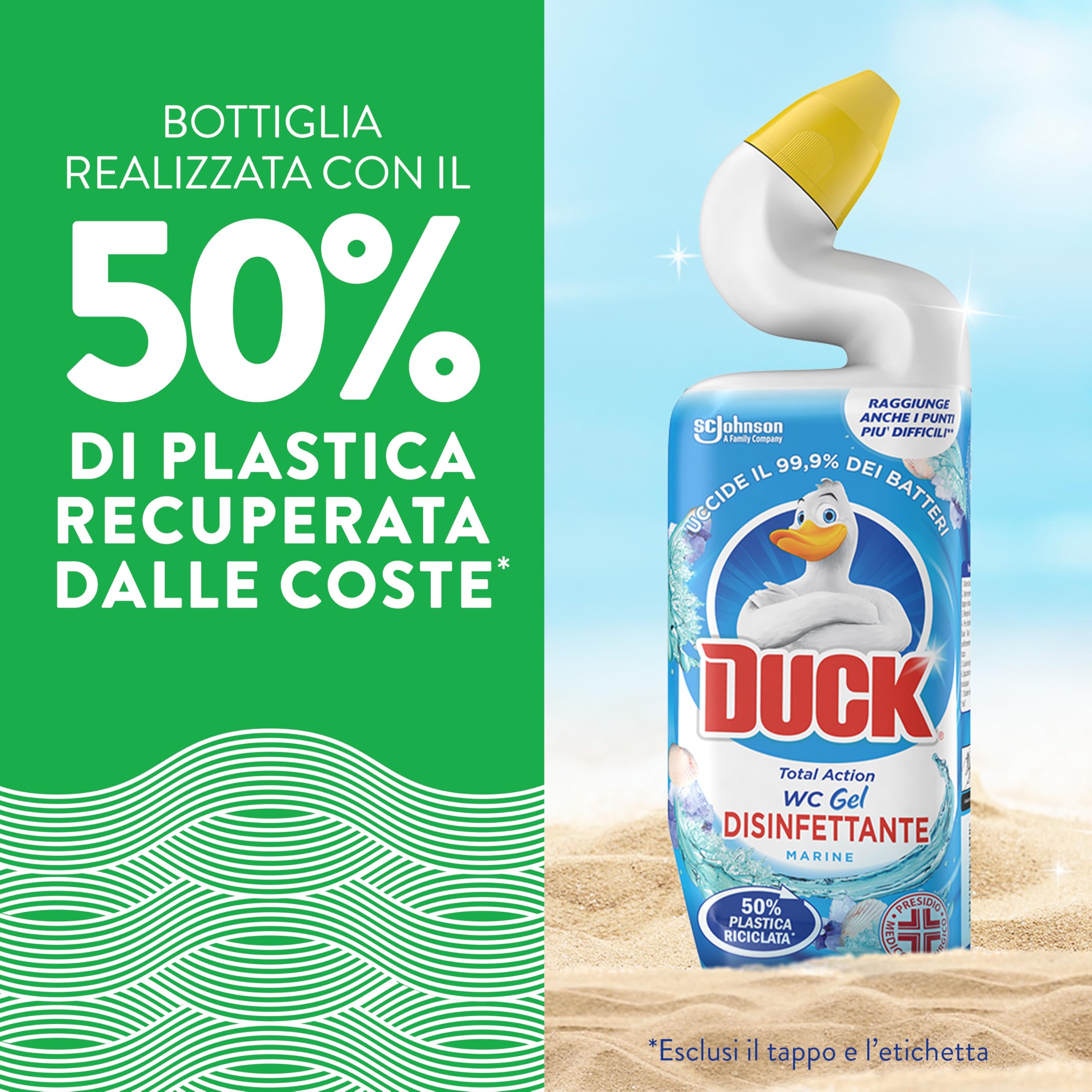 Duck WC Gel Disinfettante - Liquido per WC, Uccide fino al 99,9% dei batteri, Fragranza Marine, Formato Scorta da 12 pezzi