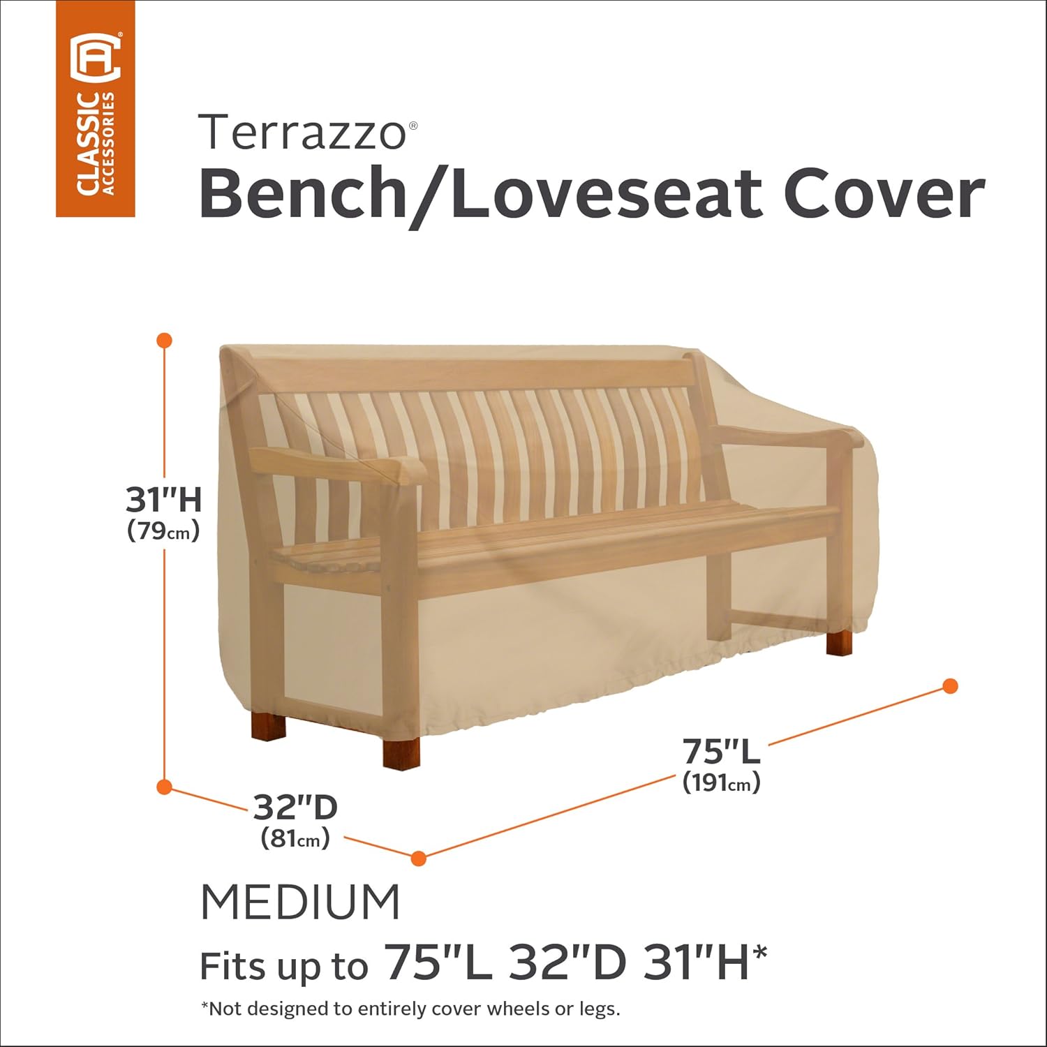 Classic Accessories Terrazzo Patio Bench/Loveseat Cover, Medium