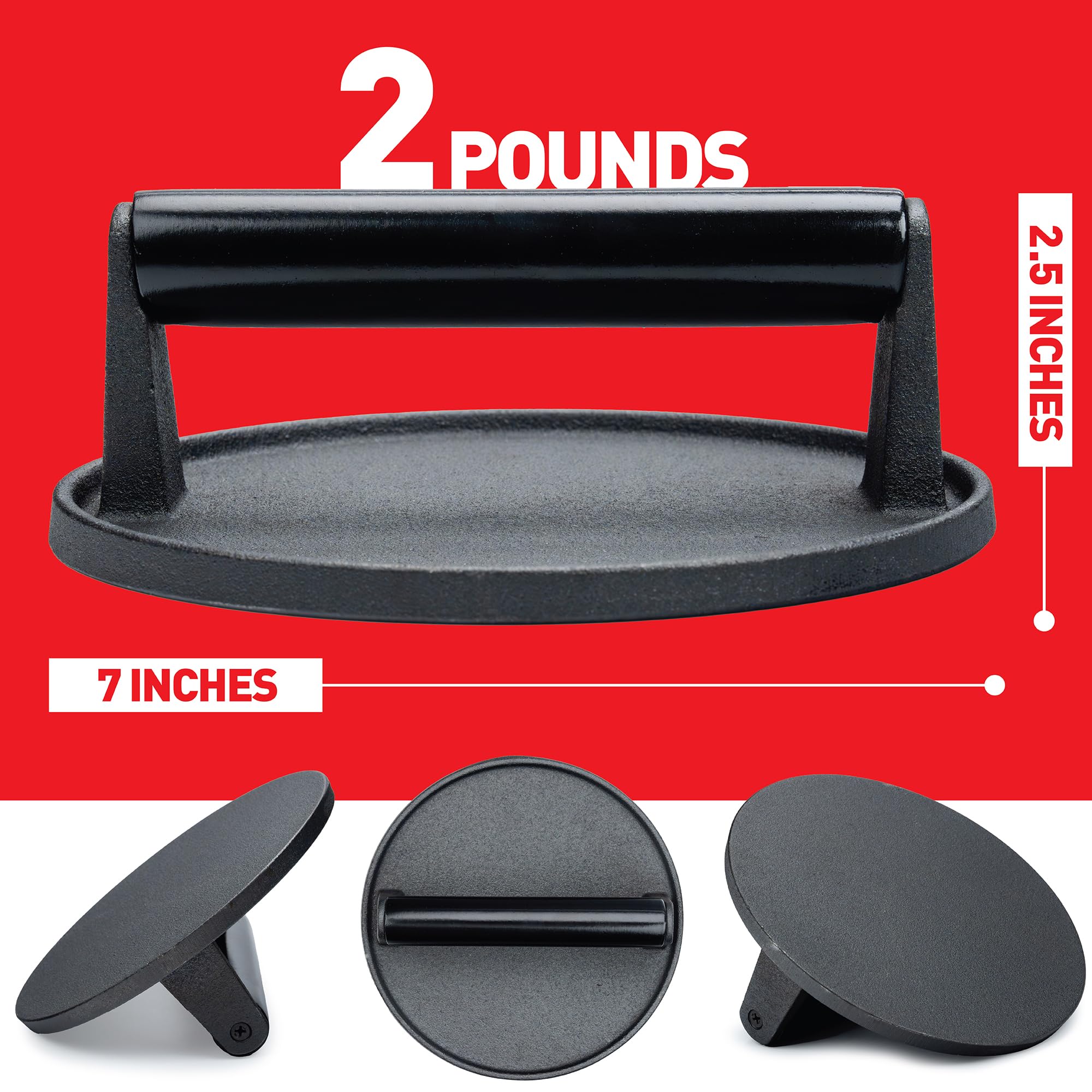 Smash Burger Press Kit - Cast Iron Smasher, Spatula, Patty Maker With 100 Parchment Papers