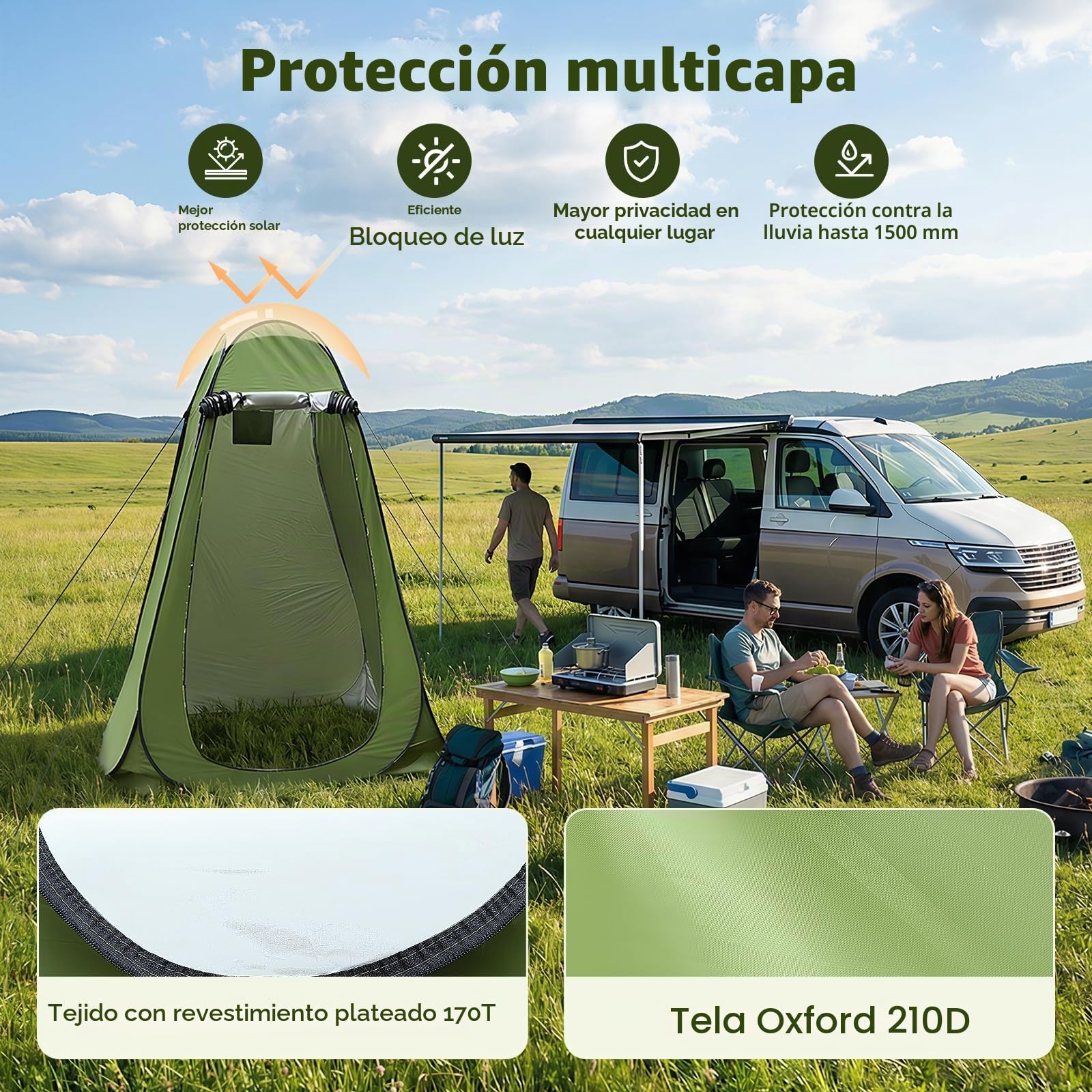 Tienda Ducha Camping 120x120x190cm Cambiador Portatil Protección UV