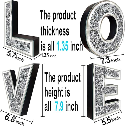 Miniatura 2 de 4 letras independientes de amor. Letras de diamantes de cristal glamorosas. Espejo plateado para decoración del hogar para pared, chimenea,