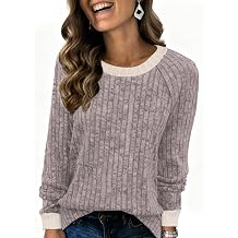 Memorose Womens Long Sleeve Tunic Tops Lightweight Color Block Sweaters