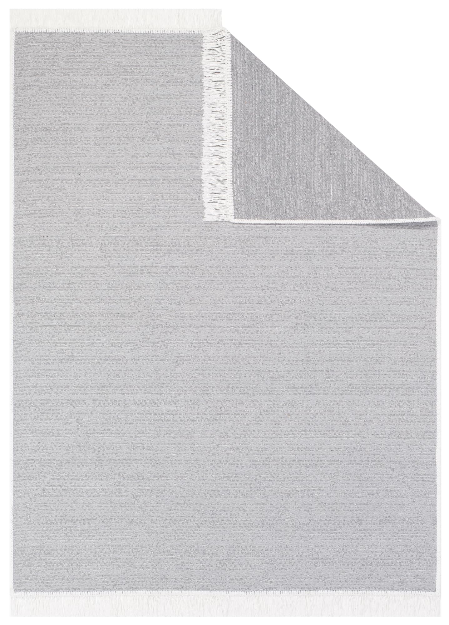 TAPISO Azteca Teppich Kurzflor Baumwolle Beidseitig Anwendbar Creme Grau mit Fransen Waschbar Wohnzimmer Schlafzimmer Waschmaschinenfest Küche ÖKOTEX 140 x 200 cm