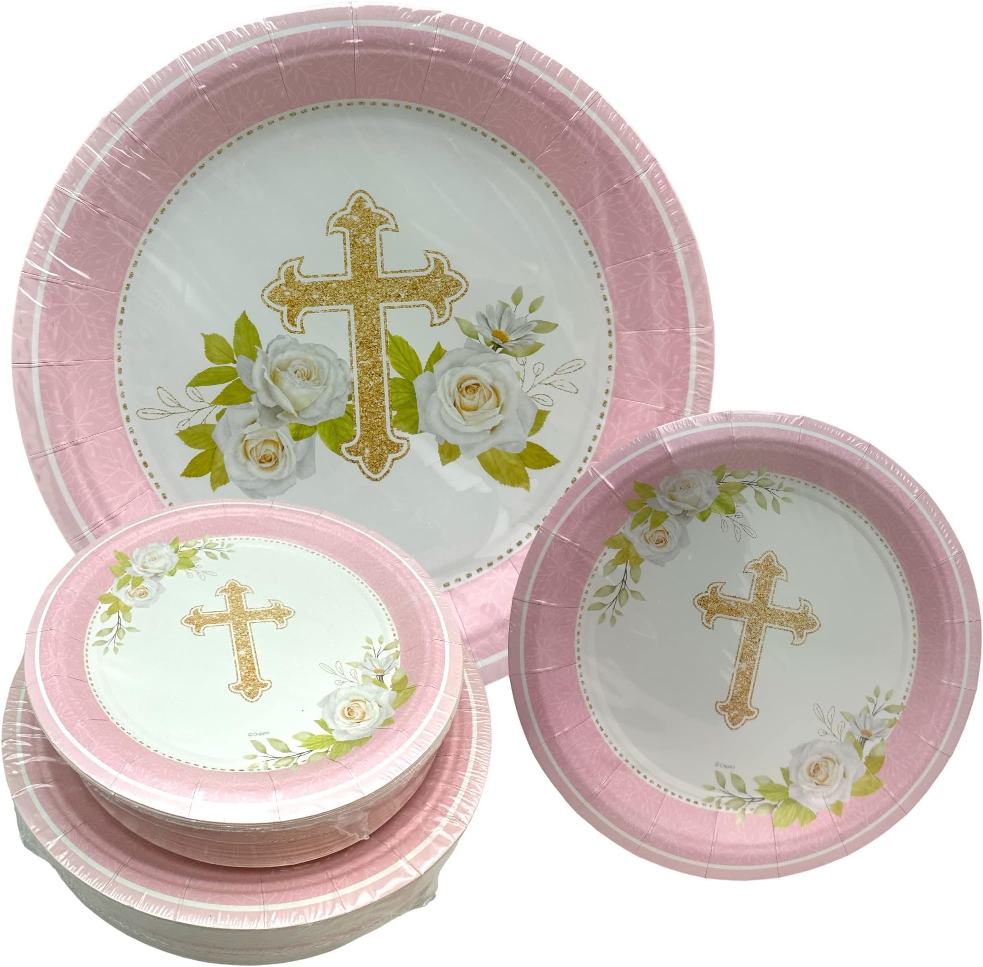 Suclain 96 Pcs Baptism Plates God Bless Plates Bulk First Holy Communion Paper