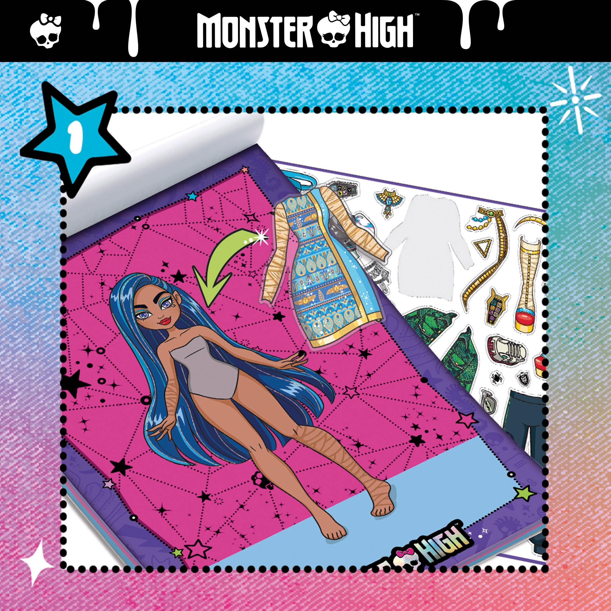 LISCIANI - MONSTER HIGH - Cuaderno de Actividades de Dibujo - Monster Cute - Para Niños a Partir de 5 Años - 39 Páginas - Cuaderno de Actividades: Pegatinas de Ropa, Imágenes para Colorear, Purpurina