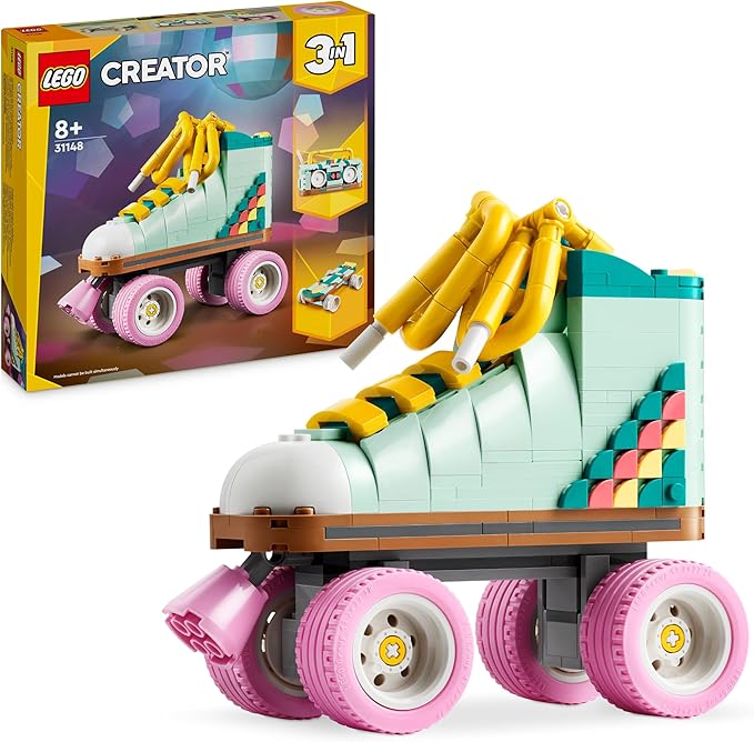 Lego Creator 3 en 1 Patín Retro de Juguete Convertible en Mini Monopatín o Radiocasete - Regalo Creativo para Niñas y Niños Skaters de 8+ Años 31148