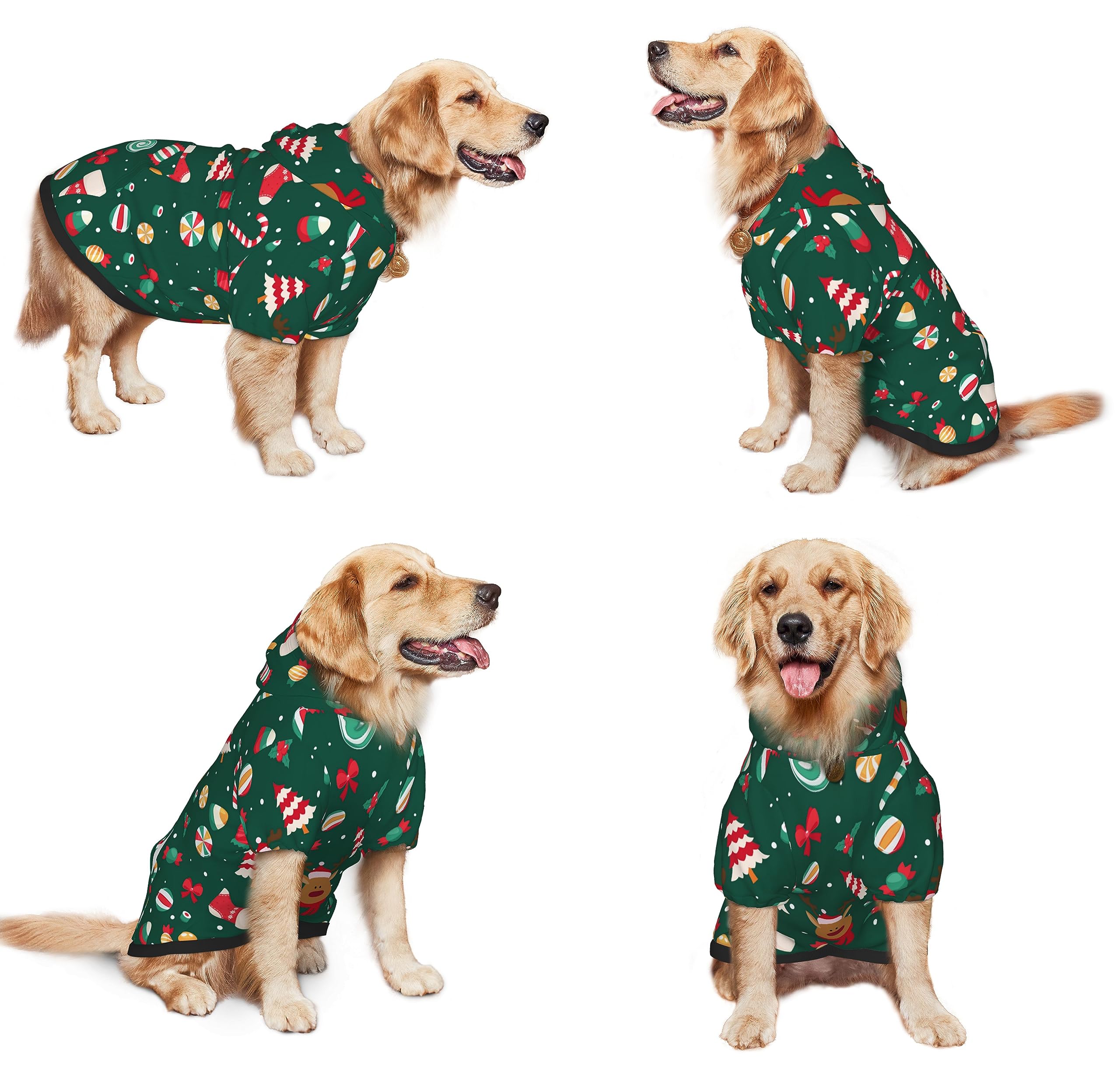 Christmas Dog Costume, Christmas Deer Tree Print Hoodie Winter Christmas Cosplay Clothes Sweaters Outfits Pullover Pets' Sweatshirt Hoodies with Pocket for Medium Large Dogs-XL