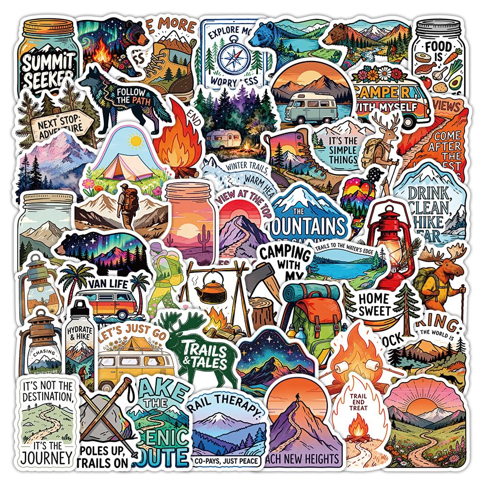 Pack of 50 Outdoor Camping Vinyl Stickers Waterproof Self-Adhesive