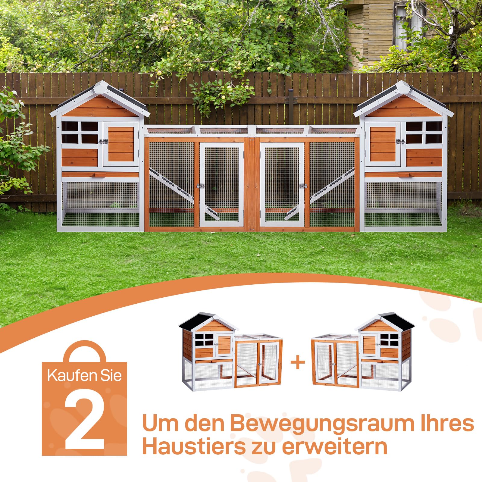 LEADZM Kaninchenstall，hasenstall draußen Winterfest，Hühnerstall aus Holz，Kleintiergehege & Käfige für draußen，Orange (123 x 63 x 90 cm)