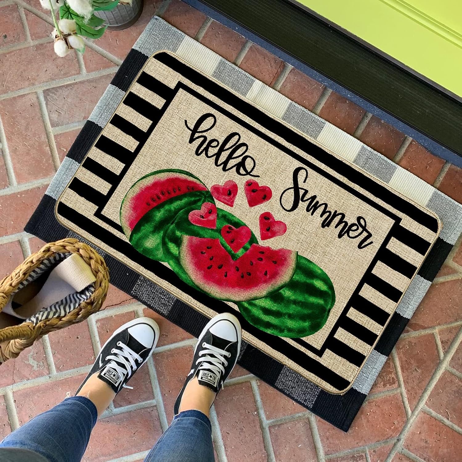 2 Pack Hello Summer Watermelon Garden Flag And Hello Summer Watermelon Doormat
