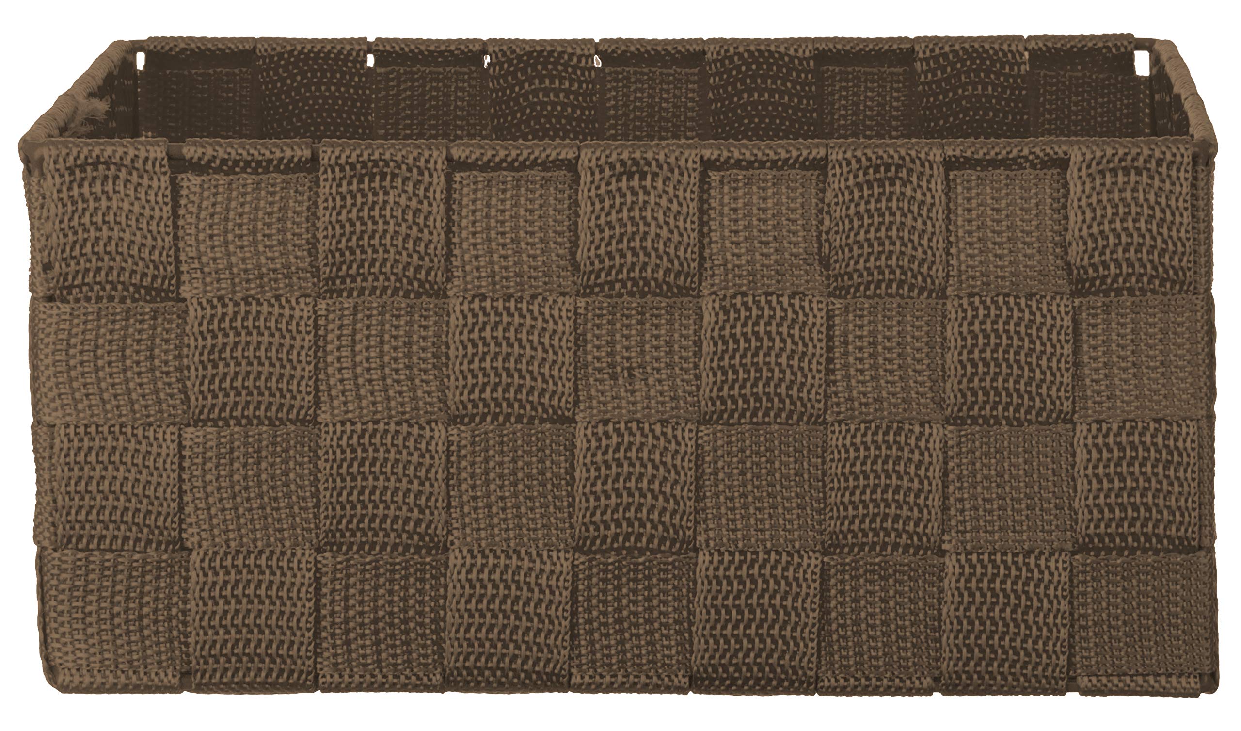 Brandsseller set di 3 Scatole Portaoggetti – 22x15x11 cm, 21x13x9,5 cm, 19x11x8,5 cm – Cestini rettangolari senza coperchio – intrecciati in effetto rattan con struttura in metallo – Marrone