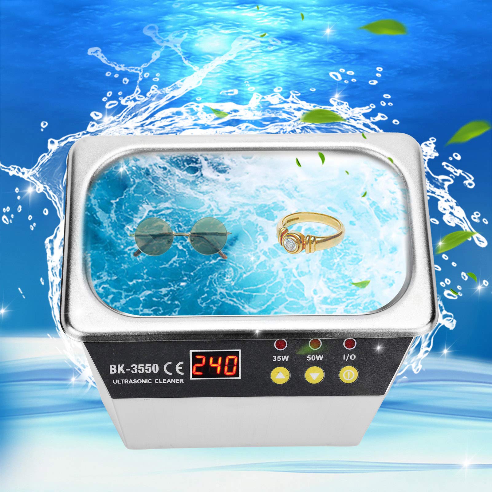 Detergente ad ultrasuoni da 0,8 L 110/220 V, display digitale a LED intelligente 304 macchina per la pulizia a ultrasuoni in acciaio inossidabile, per orologi, protesi(EU PLUG)