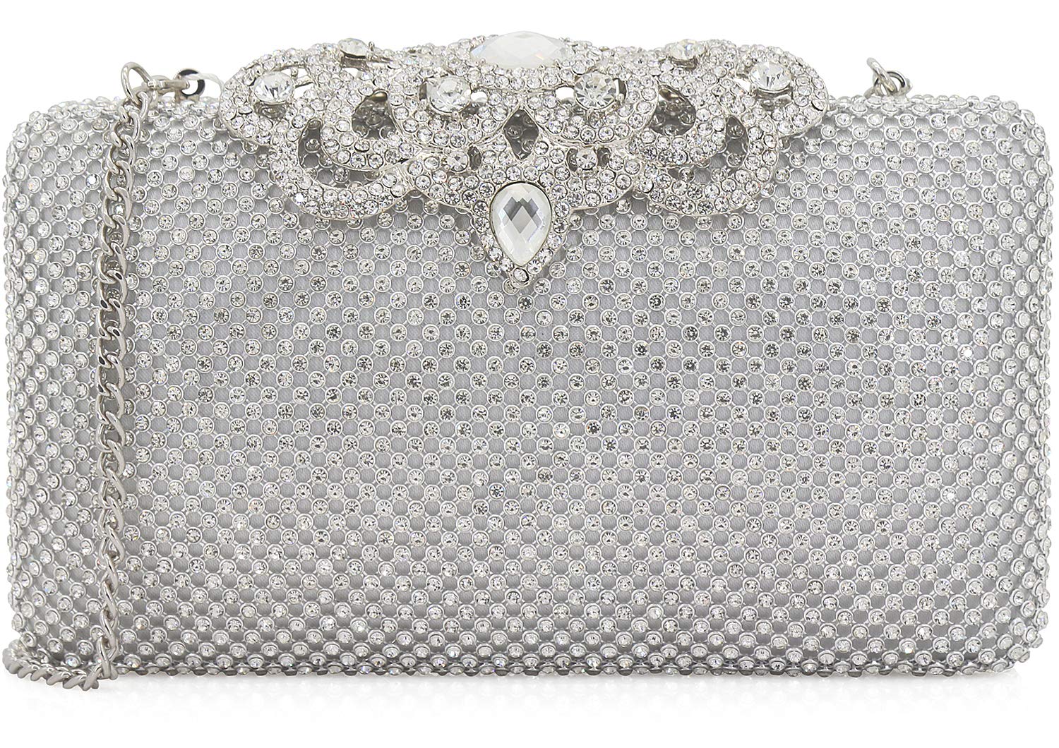 Dexmay Rhinestone Clutch Bag with Crystal Crown Clasp Women Evening Handbag Formal Party Purse
