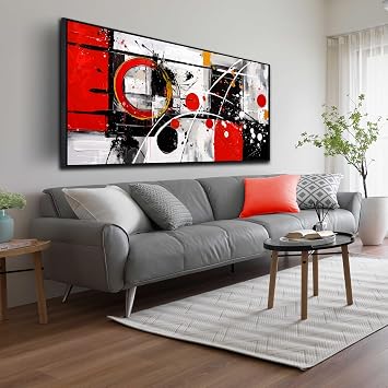 Alsingbago Large Abstract Canvas Wall Art With Black Wood Frames for Living Room Bedroom Home Office Red Grey Black Abstract Canvas Prints Modern Wall Decor Ready to Hang Size 30x60