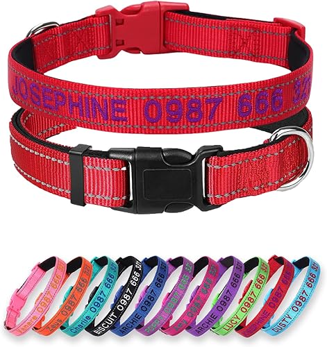 Miniatura 1 de Collar acolchado para perro, collar personalizado de neopreno suave para mascotas, nombre y número de teléfono bordado personalizado para mascotas,