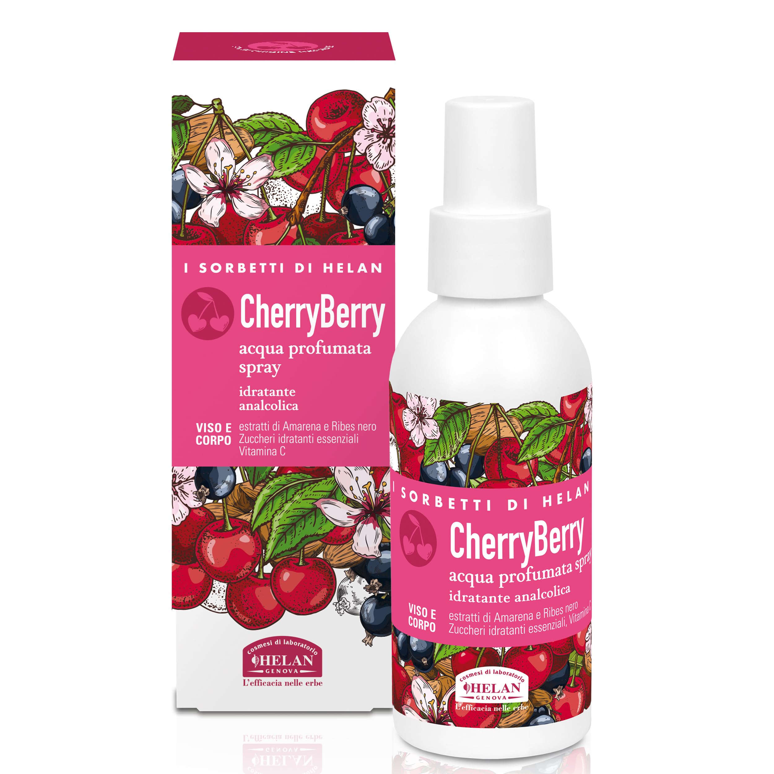 Helan I Sorbetti CherryBerry - Revitalising & Non-alcoholic Face & Body Mist with Vitamin C, Blackcurrant & Black Cherry - Scented Water & Moisturising Body Fragrance in Spray - Made in Italy, 100 ml