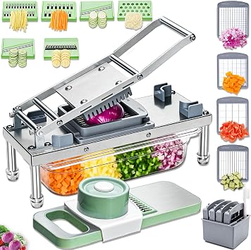 Vegetable Chopper Veggie Cutter Onion Food Potato Dicer with Container | Stainless Steel Construction, Fruit Potato Salad Dicer, Dishwasher Safety, Easy Cleaning, Safety Hand Guards