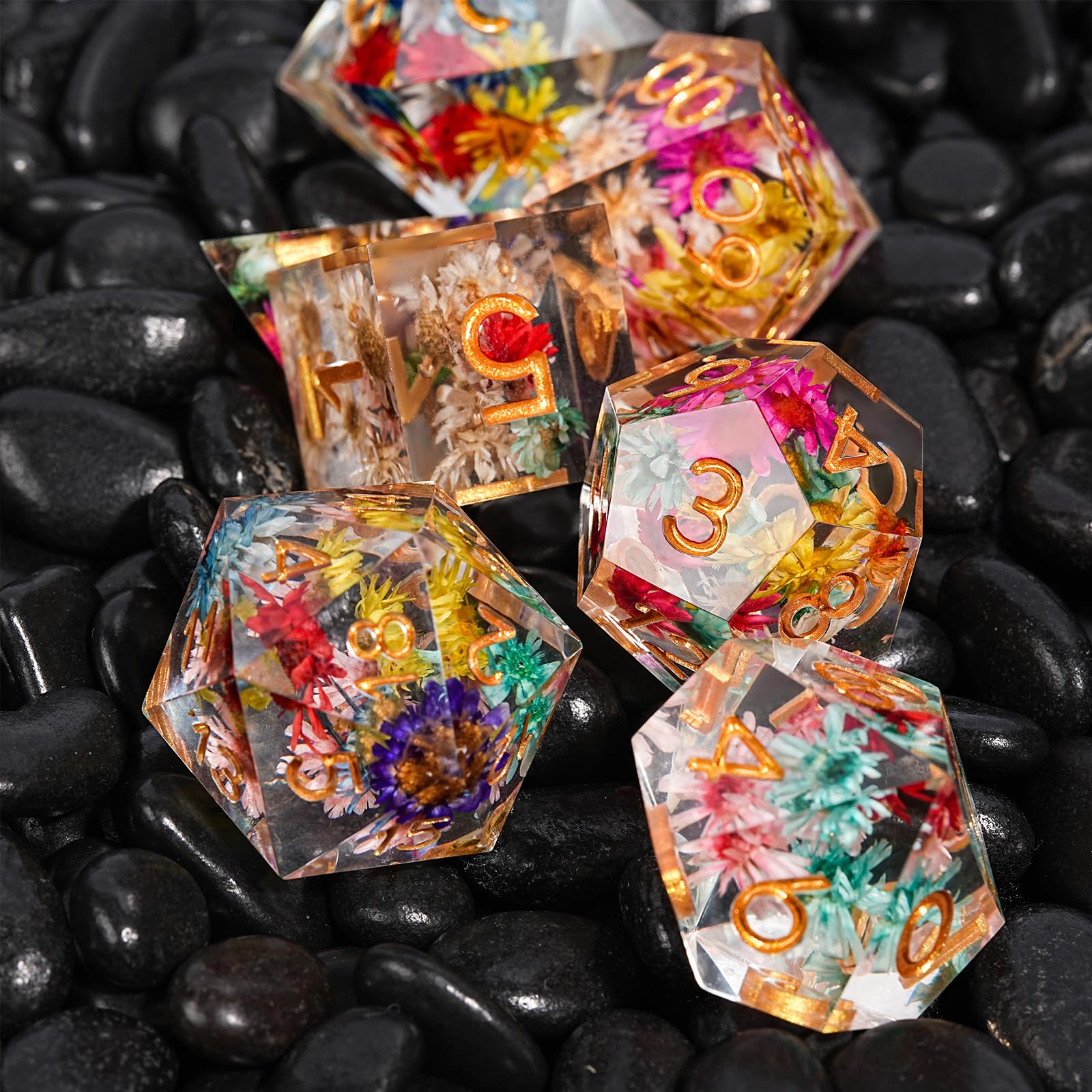 HKDZ DND Dice Set Resin With Box and Bag, D&D Polyhedral Dice for Dungeons and Dragons Role Playing Inclusions D20 D12 D10 D8 D6 D4 - Image 2