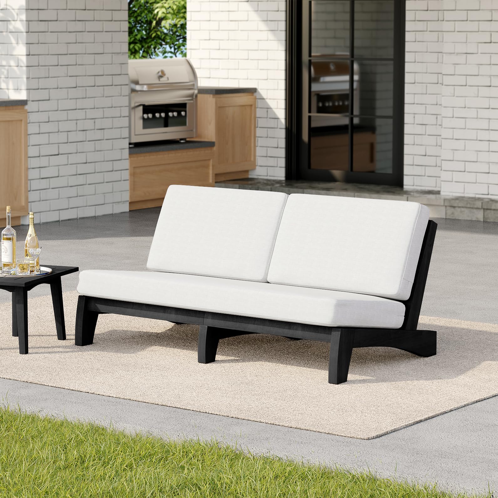 Pia Ricoo 1-Piece Patio Furniture Set, Outdoor Wood Sofa with 4.5-Inch Thick Cushions, All-Weather Conversation Set for Backyard, Deck, Lawn - Beige/Drak