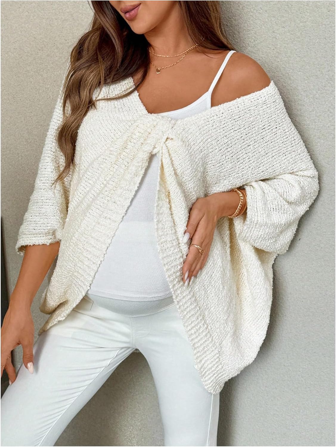 Milumia Women's Maternity Twist Front Sweater V Neck Long Sleeve Loose Pullover Top Knitwear - Image 4
