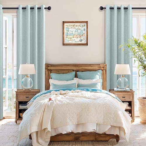 Miniatura 2 de Cortinas de espuma de mar y verde mar en tono seafoam de 72 pulgadas de largo para dormitorio, juego de 2 paneles, con ojales para ventana, cortinas