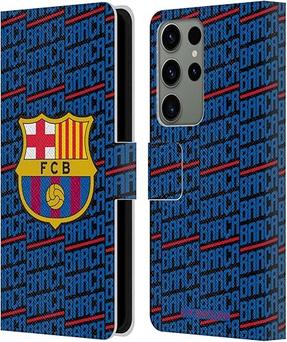 Head Case Designs Officially Licensed FC Barcelona Barca Crest Patterns Leather Book Wallet Case Cover Compatible with Samsung Galaxy S23 Ultra 5G