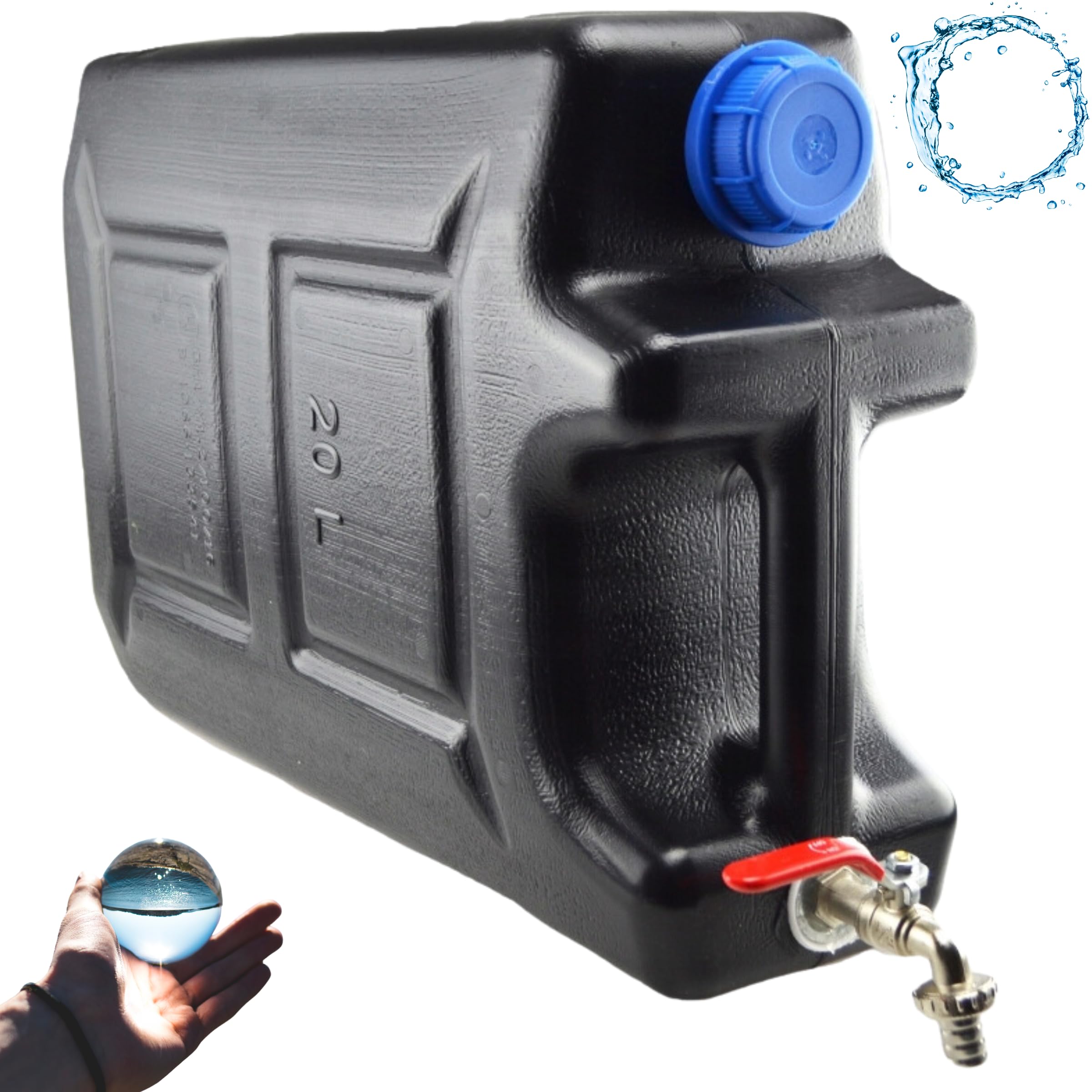 Bidon à eau 20 l en plastique noir, réservoir d'eau avec robinet pour camping, bidon d'eau potable, réservoir d'eau en plastique pour la maison, le jardin, la voiture, camping, fermeture étanche