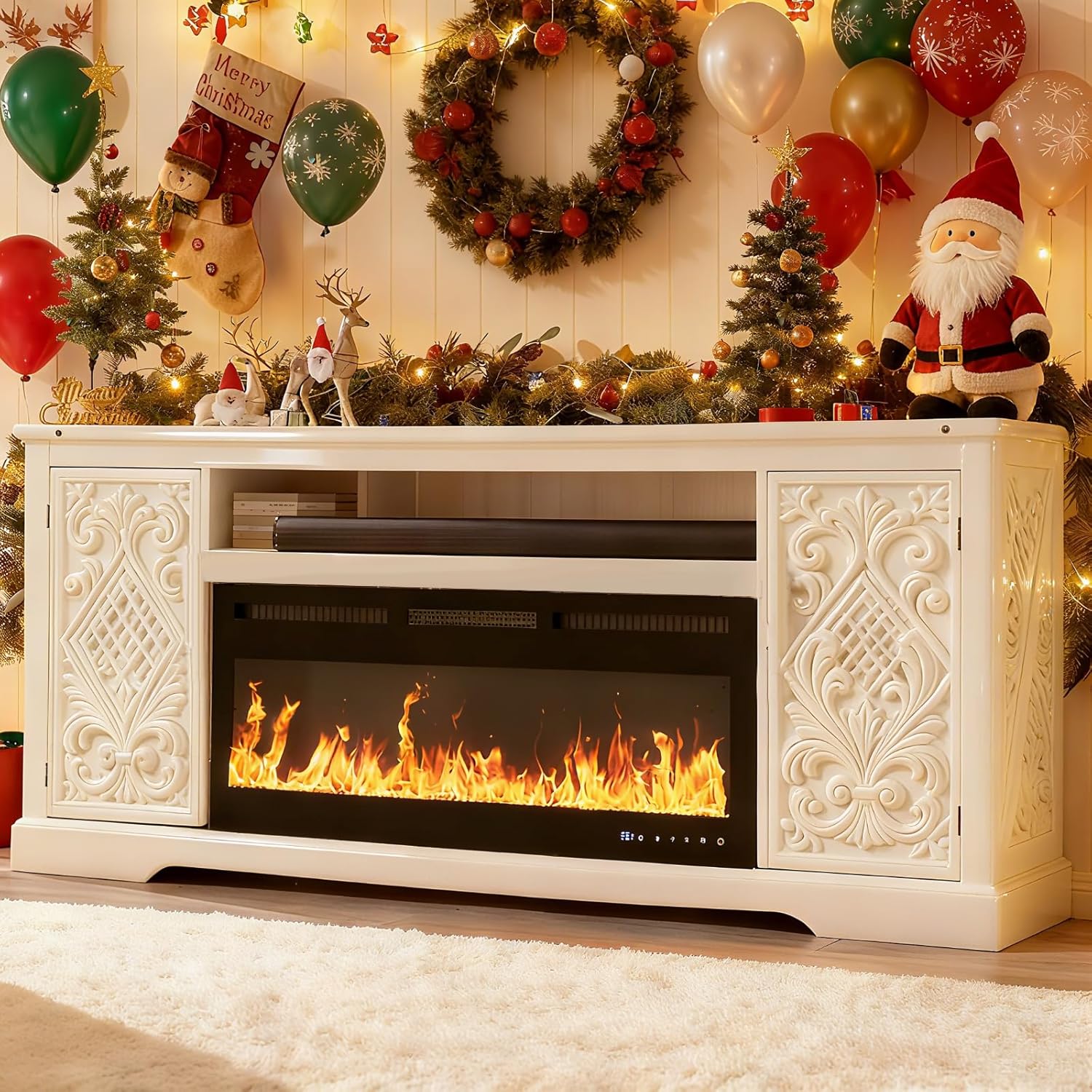 50 Inch Smart Electric Fireplace, Wall Mounted & Recessed Electric Fireplaces, WiFi & Alexa Control, Remote, Adjustable Flames, 1500W Heater w/Thermostat, Realistic Fireplace (50 Inches)