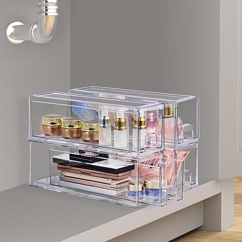 Sorbus Pequeños cajones de almacenamiento apilables transparentes, cajones de almacenamiento de plástico con asas, manualidades, ropa, medicamentos,