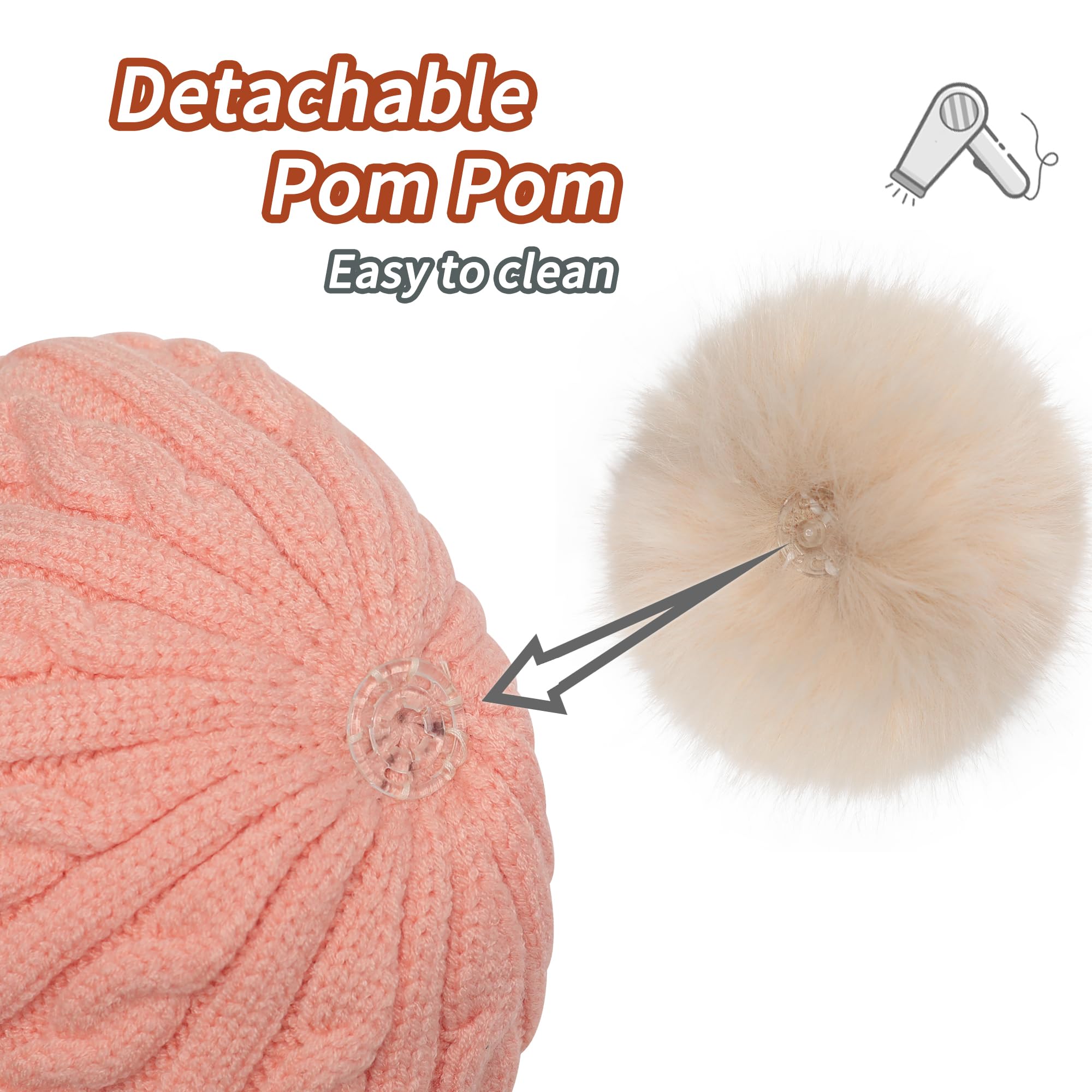 ZLYC Kinder Mädchen Strickmützen Wintermützen Baumwolle Pom Pom Beanie