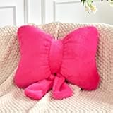 Hot Pink Bow Pillow, Soft Bow Decorative Pillows with Faux Rabbit Fur, Cute 12